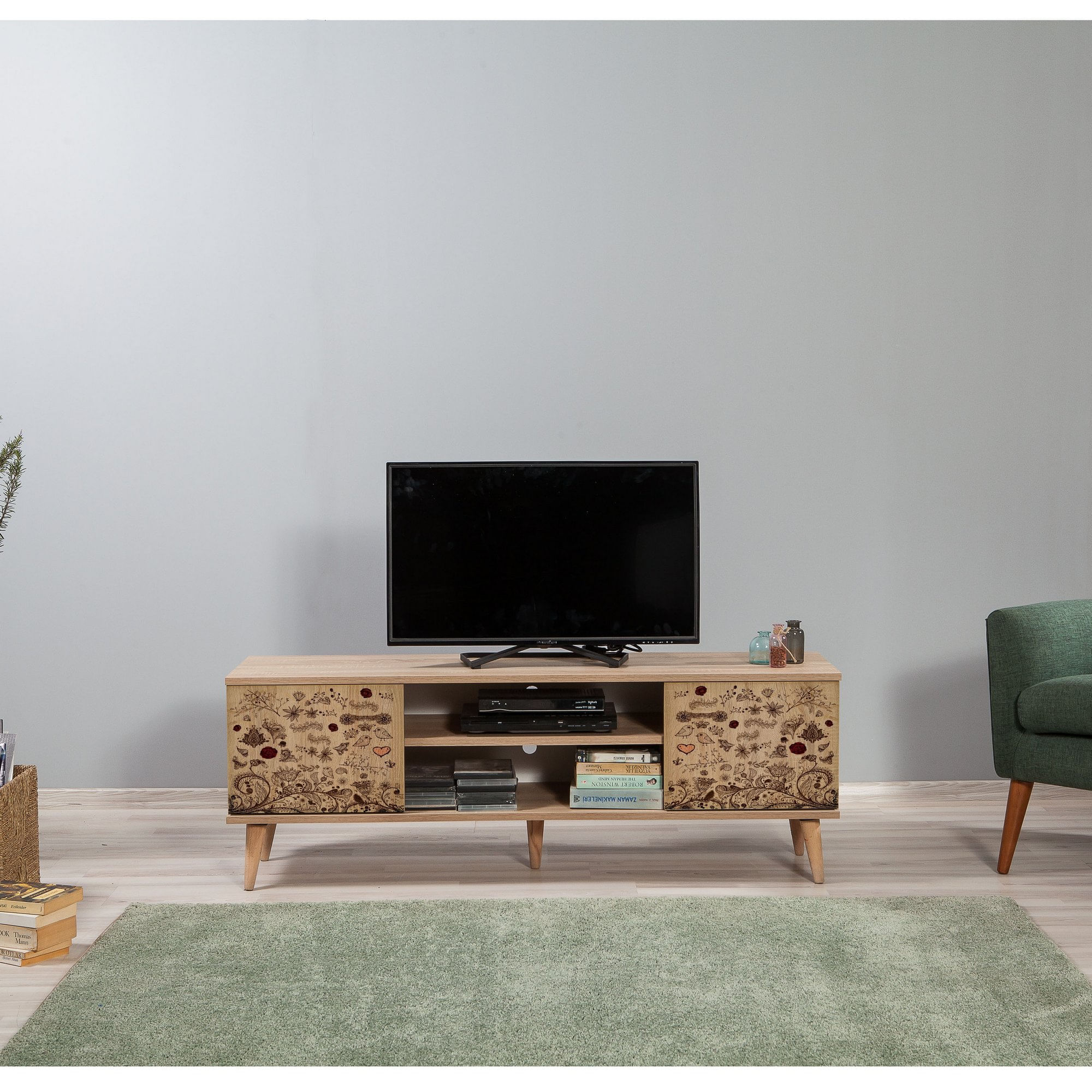 Comoda tv, Hanah Home, pal melaminat, stejar sonoma, 140x50x40 cm — imaginea 7