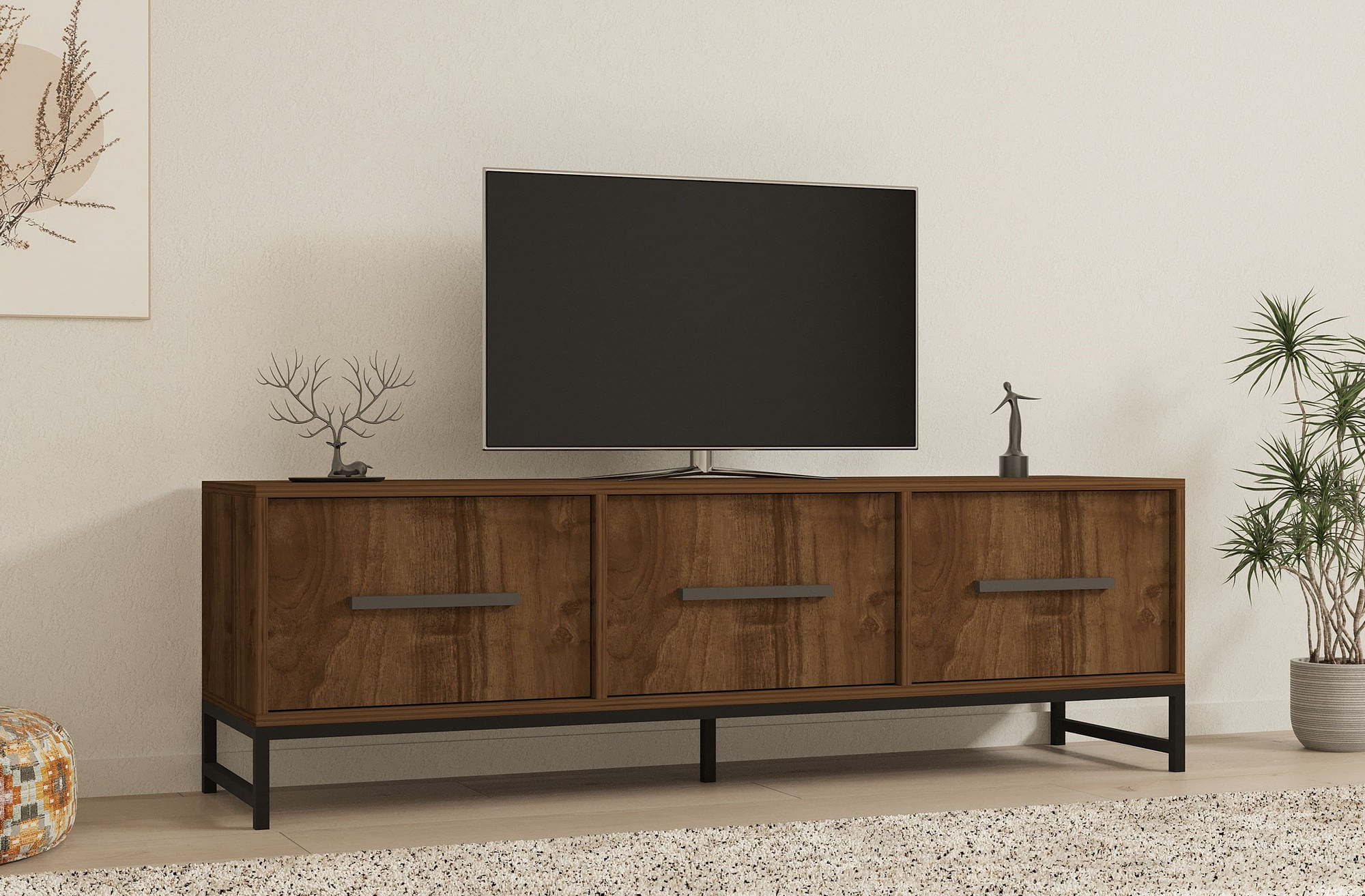 Comoda tv, Hanah Home, pal melaminat, nuc, 160x40x50 cm, 835PUQ4492 — imaginea 2