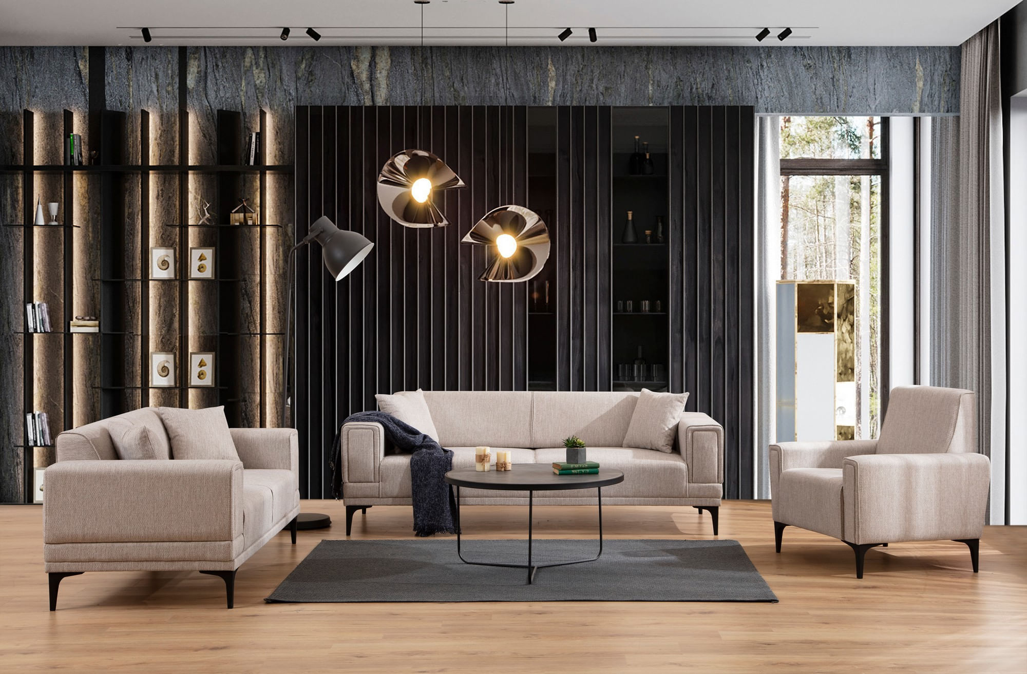 Canapea 2 locuri, Atelier Del Sofa, lemn fag si pal, maro deschis, 170x85x77 cm — imaginea 3