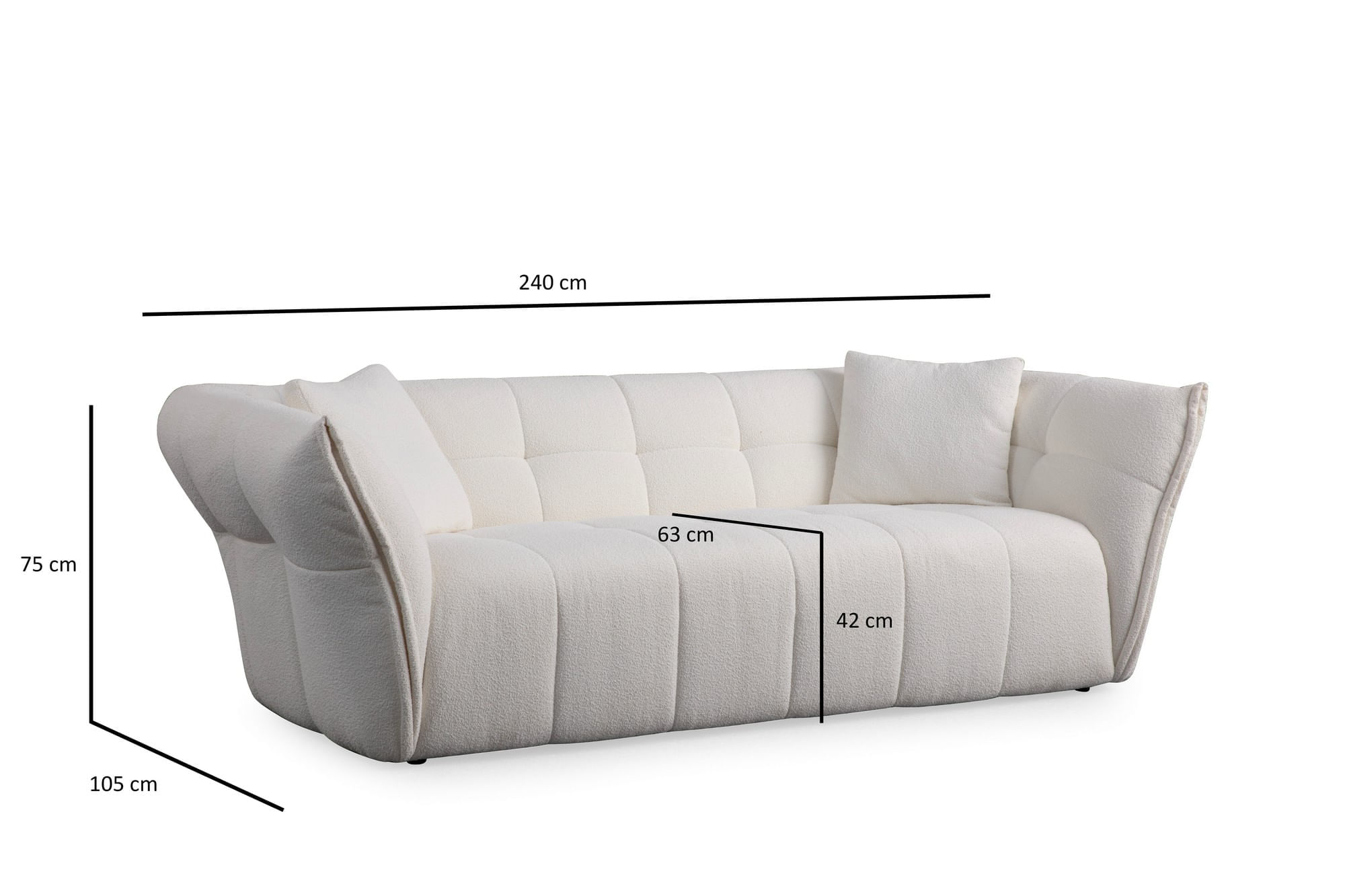 Canapea 3 locuri, Atelier Del Sofa, lemn fag si pal, alb, 240x105x75 cm, 560ARE1542 — imaginea 7