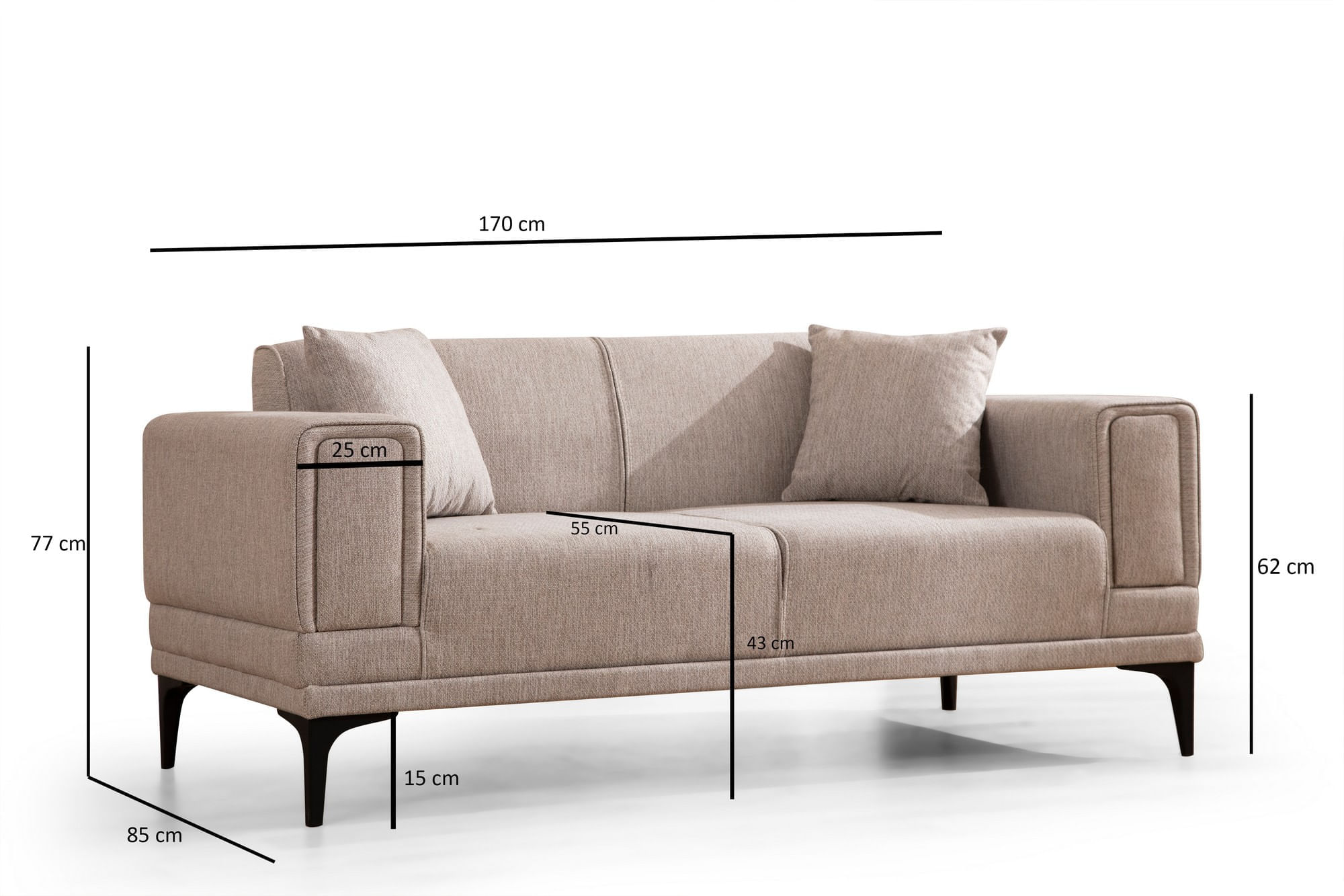 Canapea 2 locuri, Atelier Del Sofa, lemn fag si pal, maro deschis, 170x85x77 cm — imaginea 8