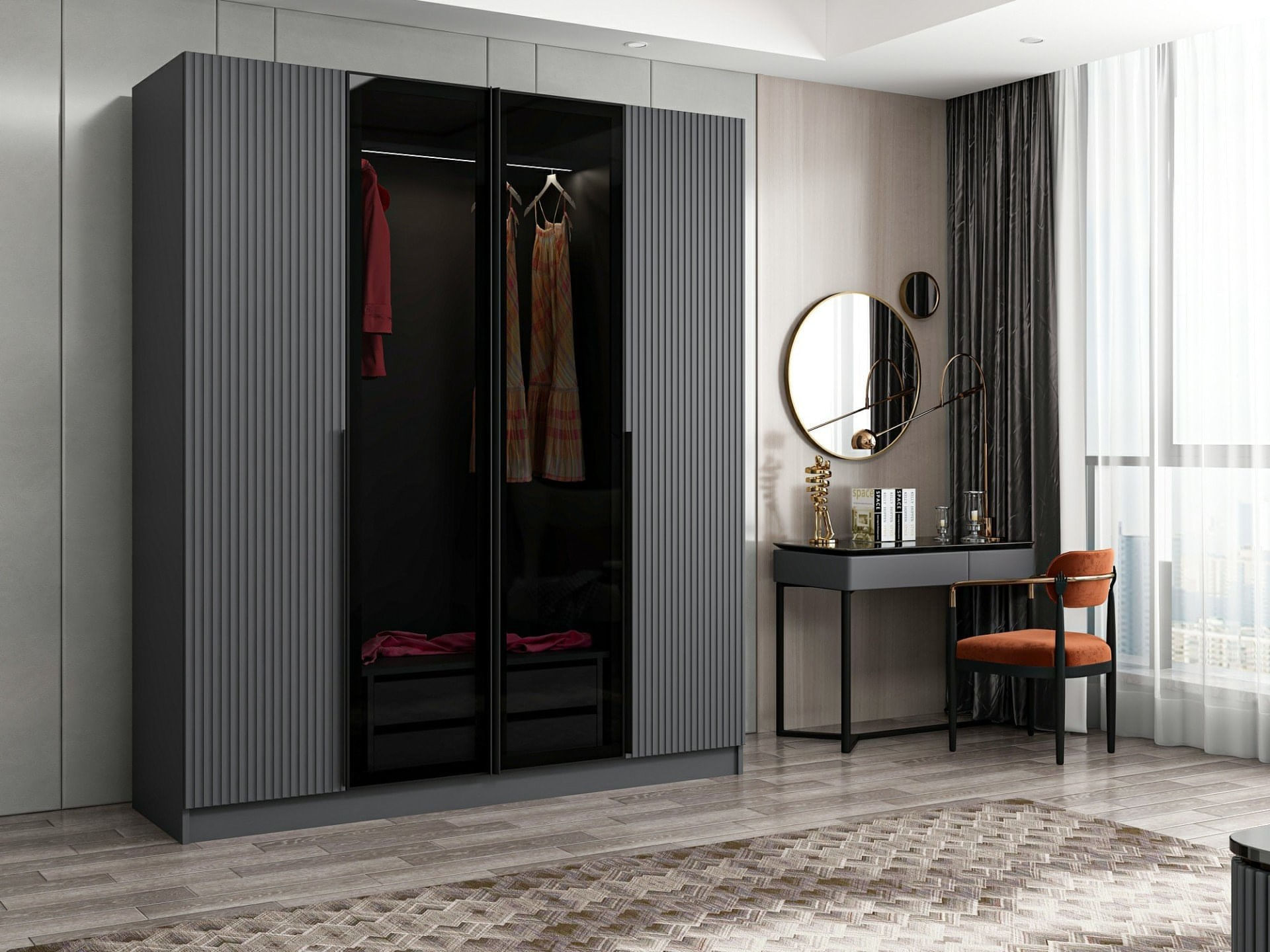 Dulap, Hanah Home, pal melaminat, fume, 180x52x210 cm, 506MNR2494 — imaginea 7