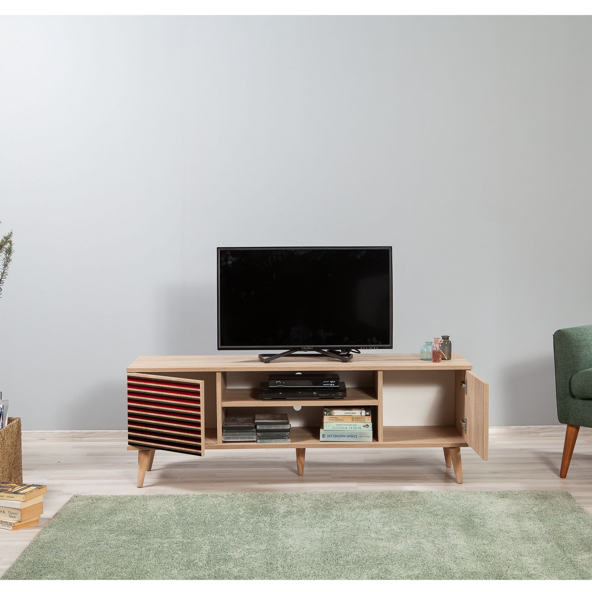 Comoda tv, Hanah Home, pal melaminat, stejar sonoma, 140x40x50 cm, 863SPH3030 — imaginea 4