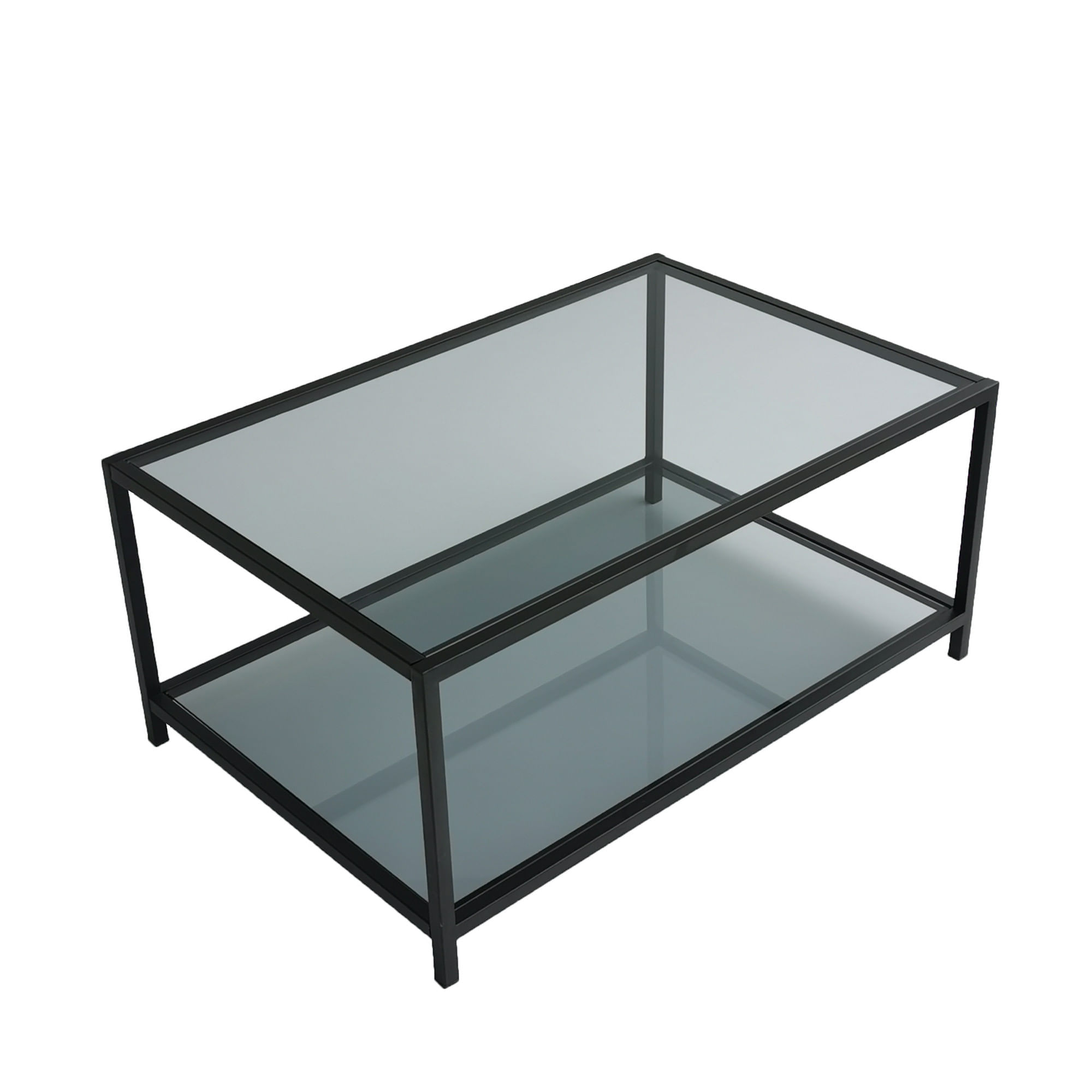 Masuta de cafea, Hanah Home, sticla securizata si metal, fum si negru, 90x60x40 cm — imaginea 4