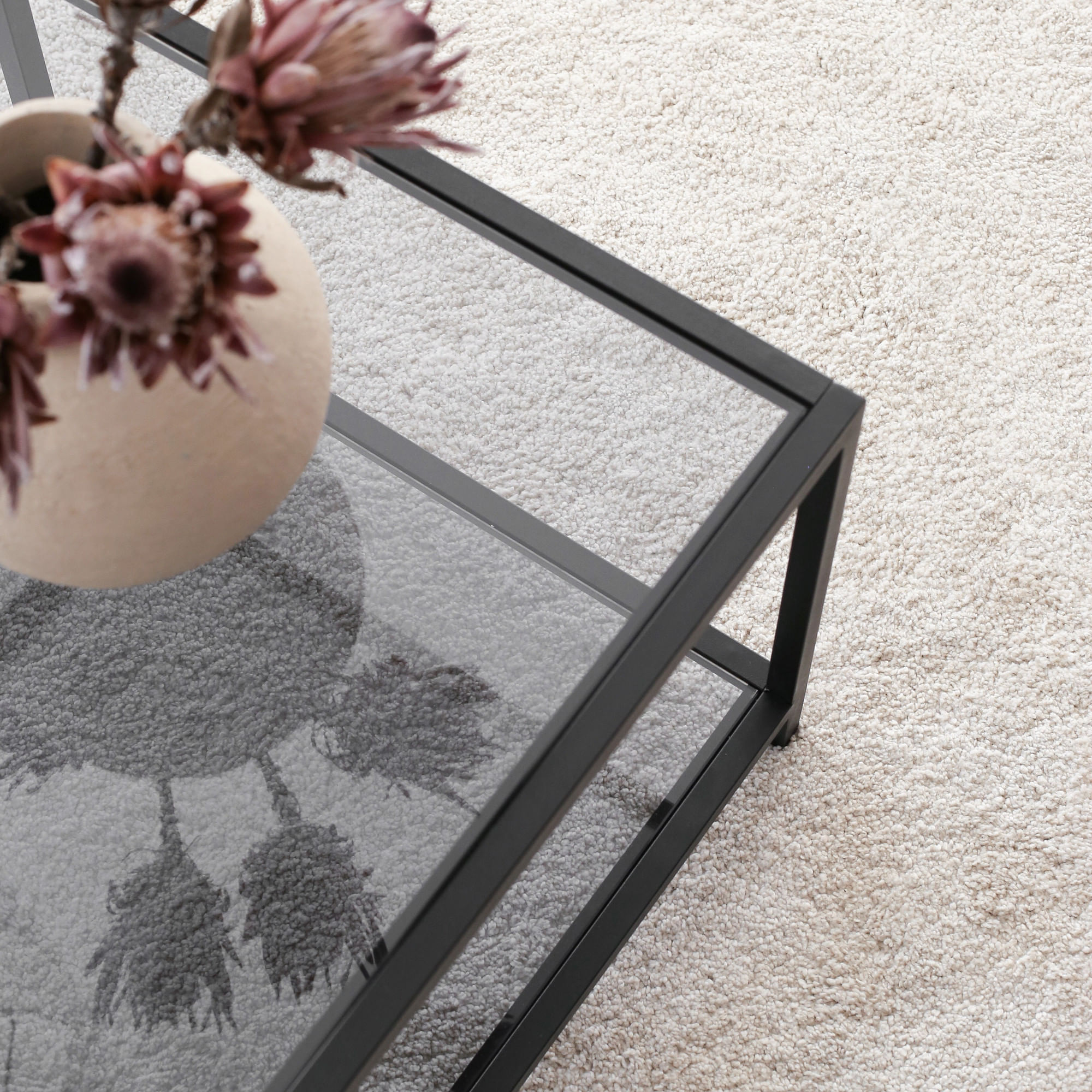 Masuta de cafea, Hanah Home, sticla securizata si metal, fum si negru, 90x60x40 cm — imaginea 5