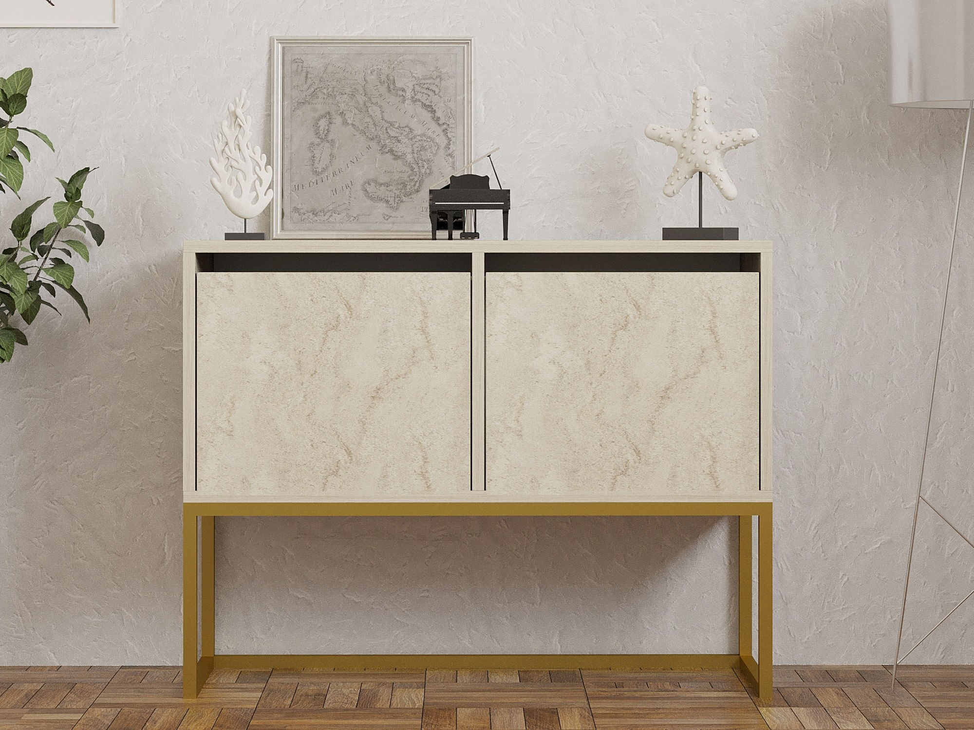 Consola, Hanah Home, panou aglomerat melaminat, travertin, 90x34x70 cm — imaginea 3