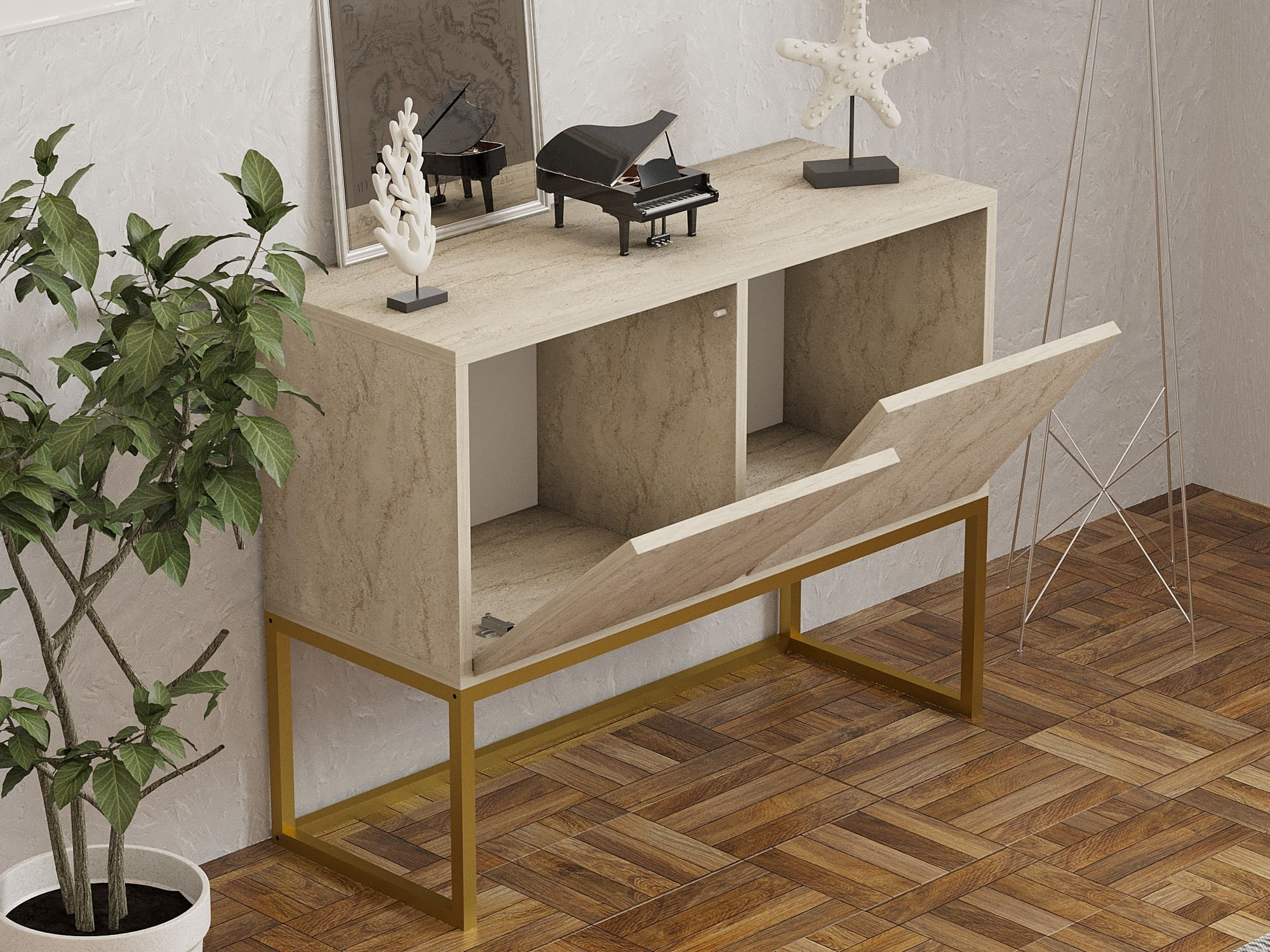 Consola, Hanah Home, panou aglomerat melaminat, travertin, 90x34x70 cm — imaginea 4