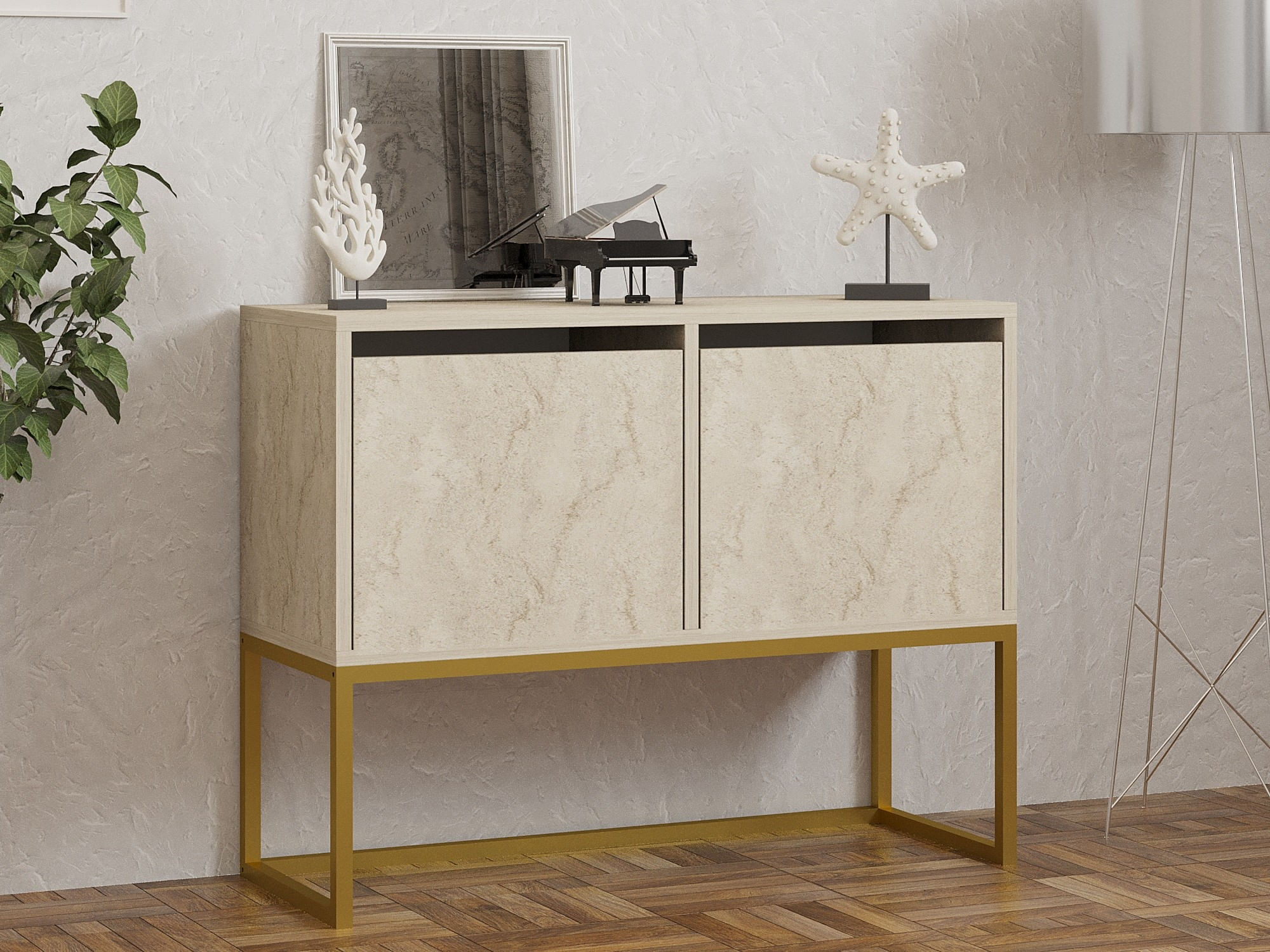 Consola, Hanah Home, panou aglomerat melaminat, travertin, 90x34x70 cm — imaginea 6