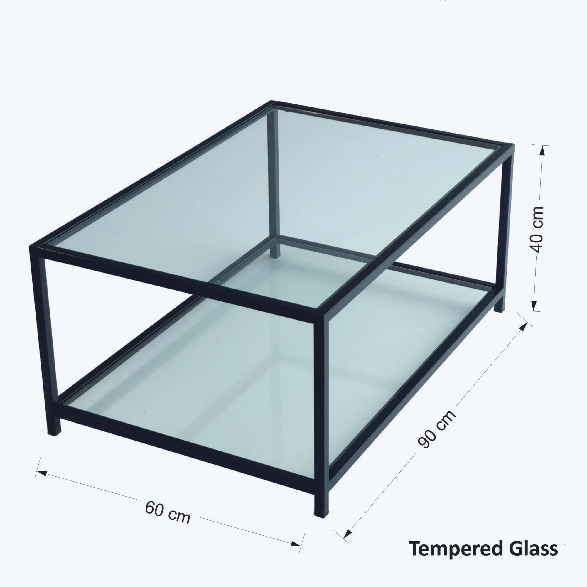 Masuta de cafea, Hanah Home, sticla securizata si metal, fum si negru, 90x60x40 cm — imaginea 10
