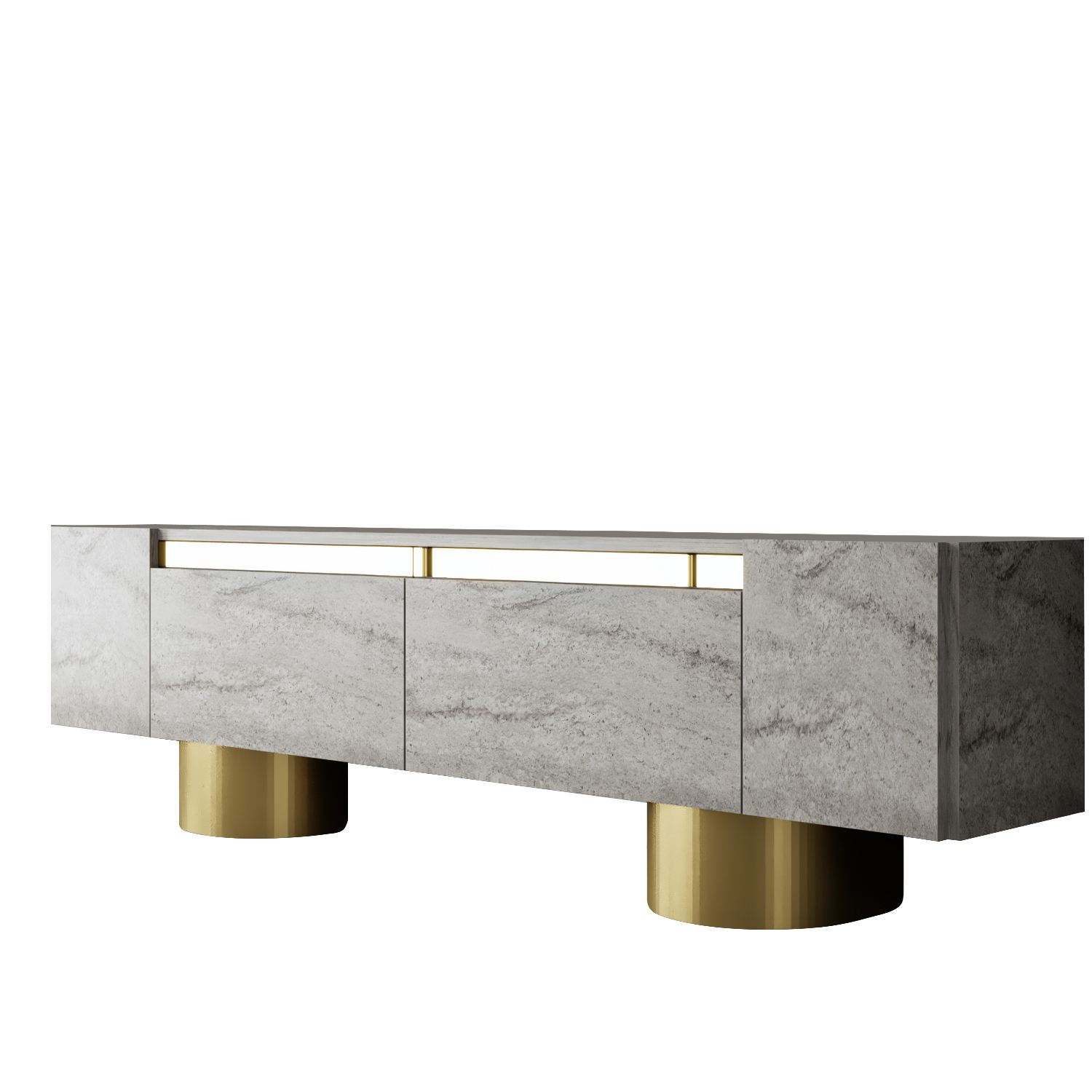 Comoda tv, Hanah Home, pal melaminat, travertin si auriu, 180x50x30 cm