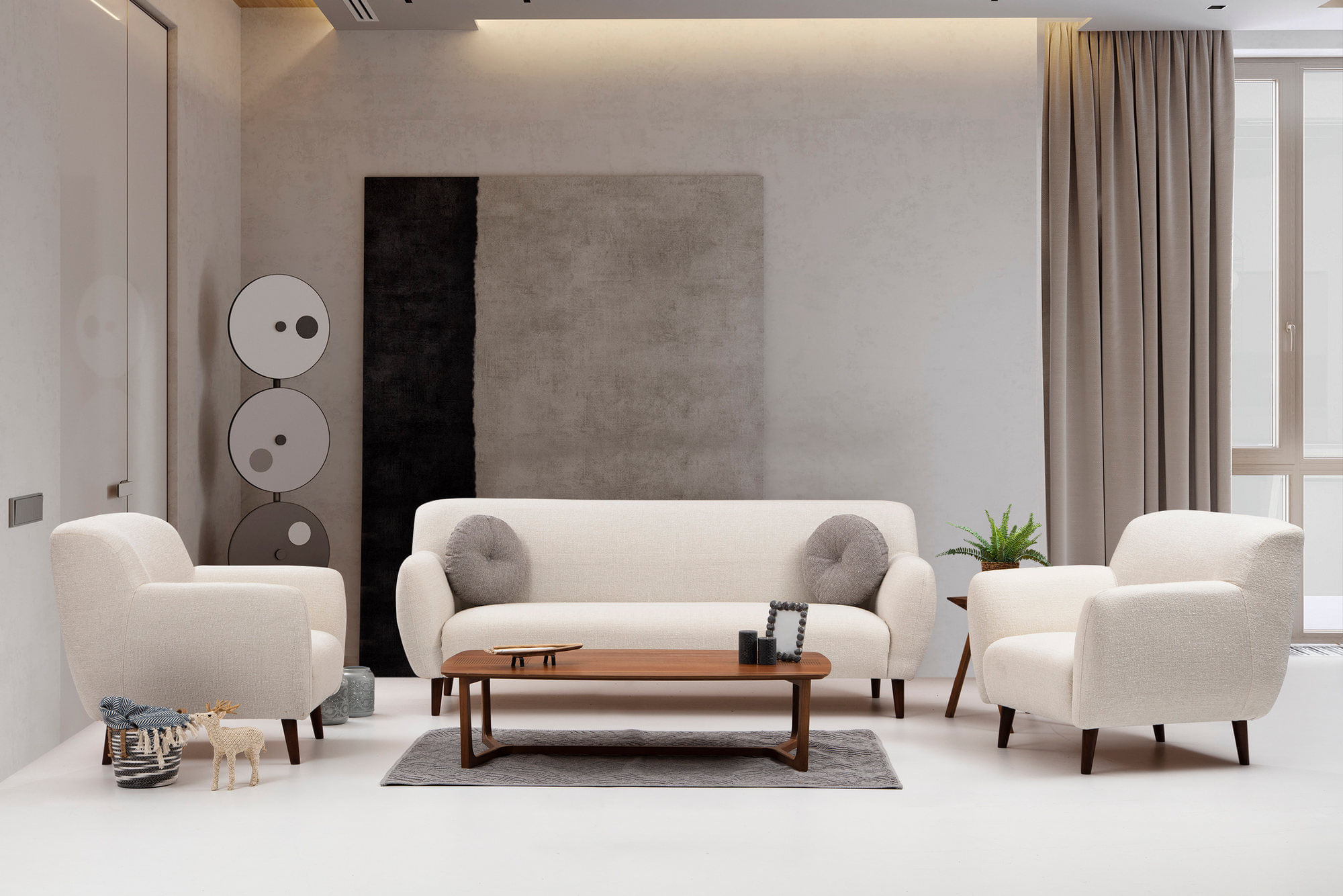 Canapea 3 locuri, Hanah Home, lemn fag si pal, bej, 220x87x87 cm — imaginea 3