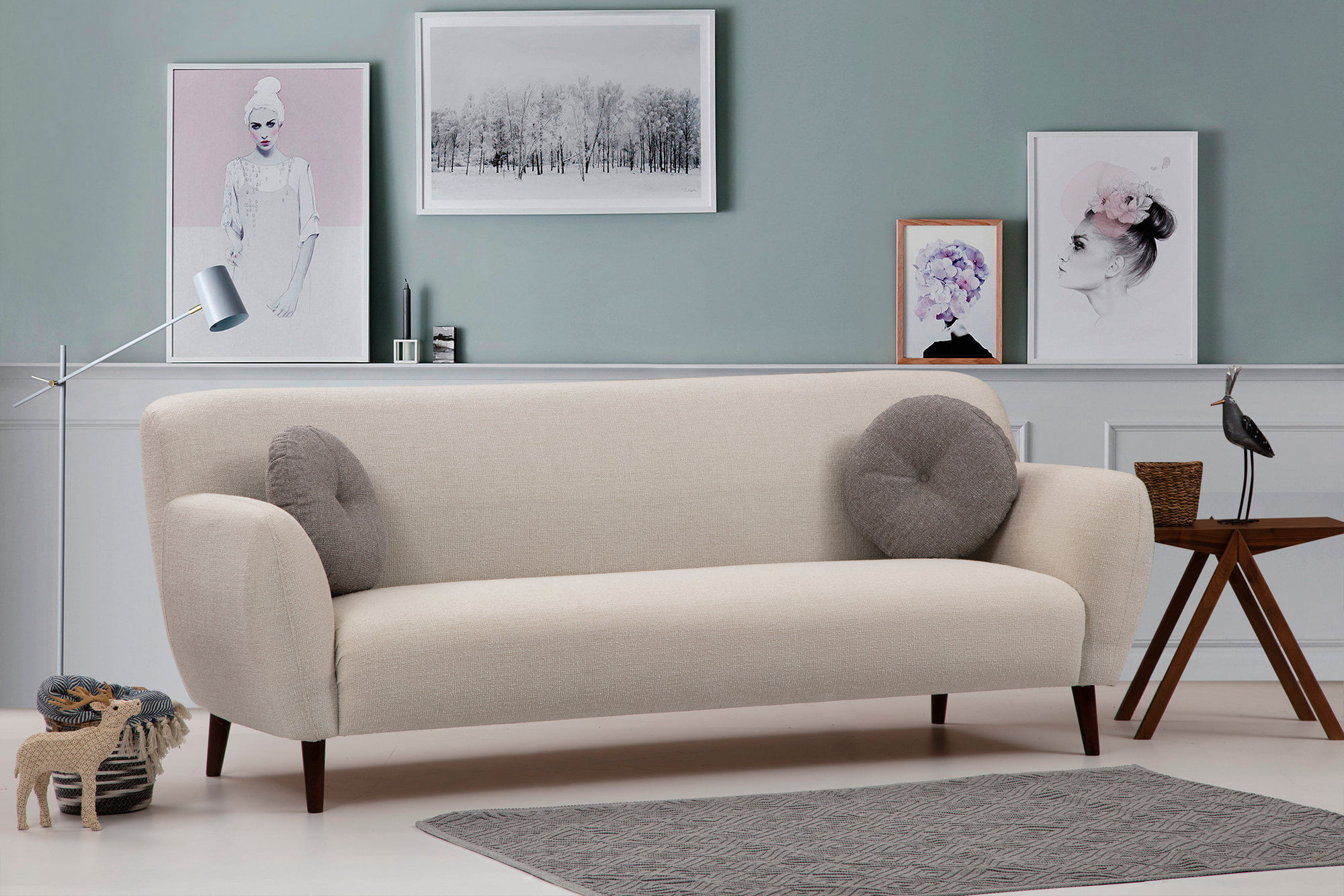 Canapea 3 locuri, Hanah Home, lemn fag si pal, bej, 220x87x87 cm — imaginea 7