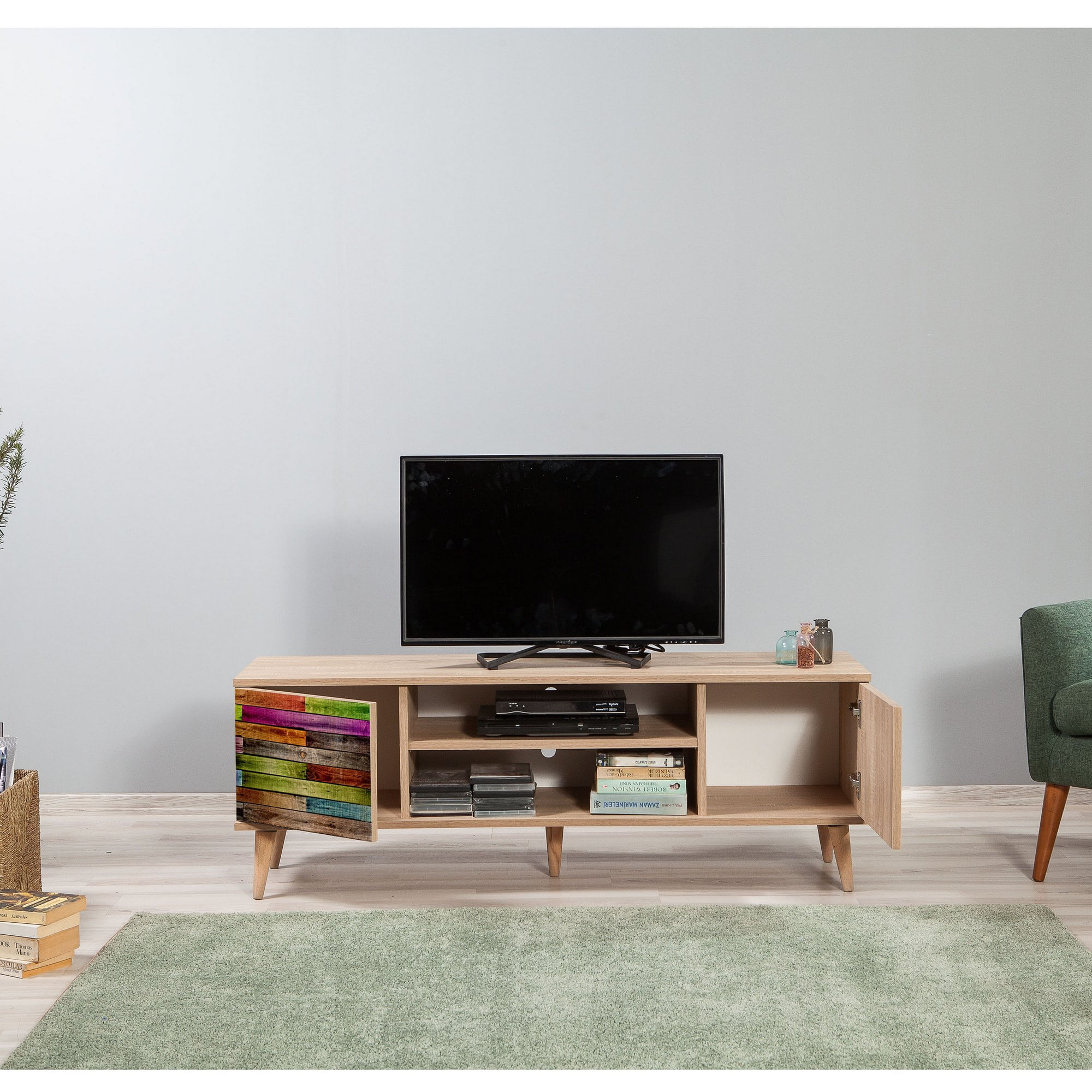 Comoda tv, Hanah Home, pal melaminat, stejar sonoma, 140x40x50 cm, 863SPH3016 — imaginea 5