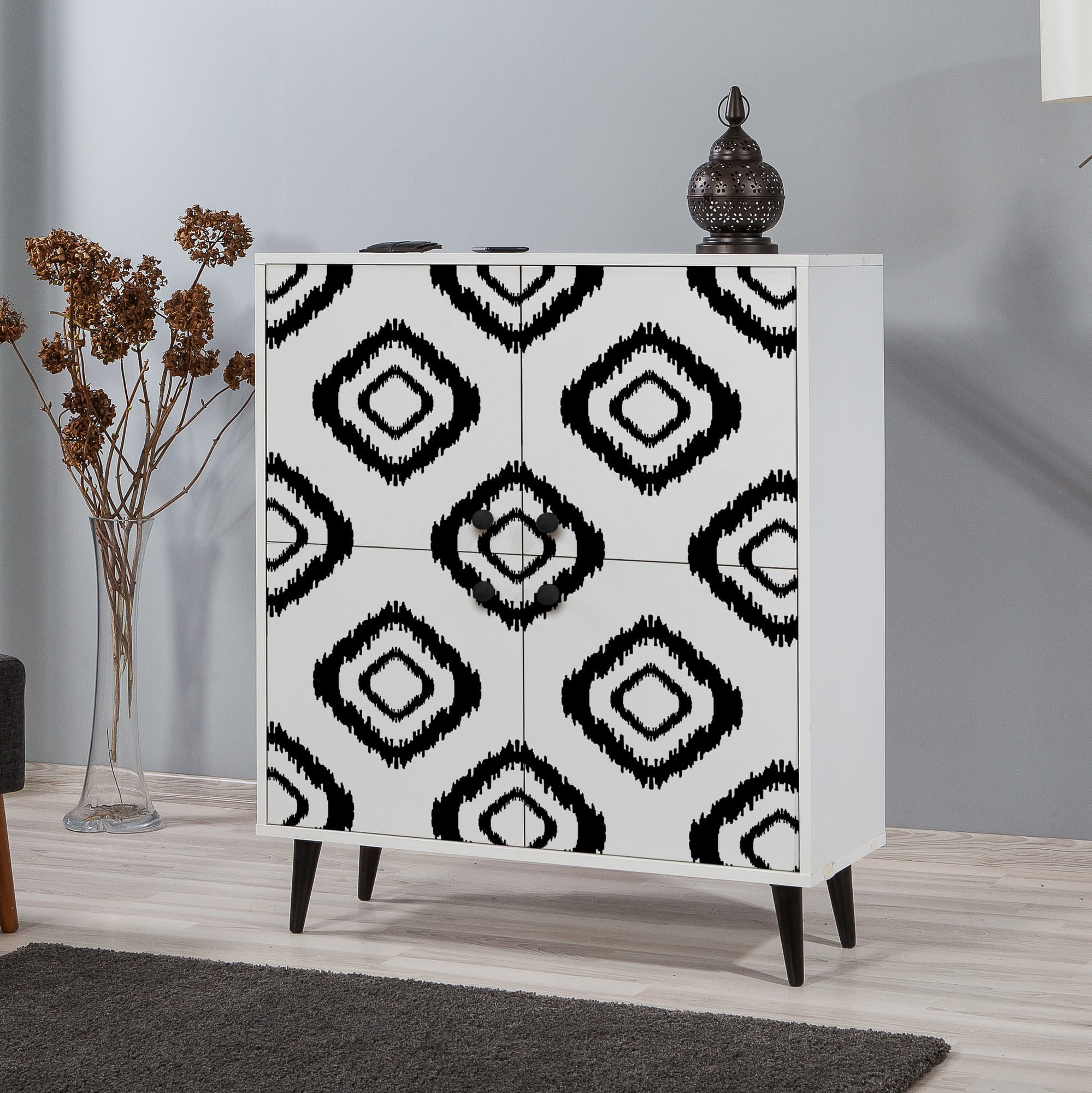 Dulap multifunctional, Hanah Home, pal melaminat, alb negru, 95x36x111 cm, 869VEL3987 — imaginea 6