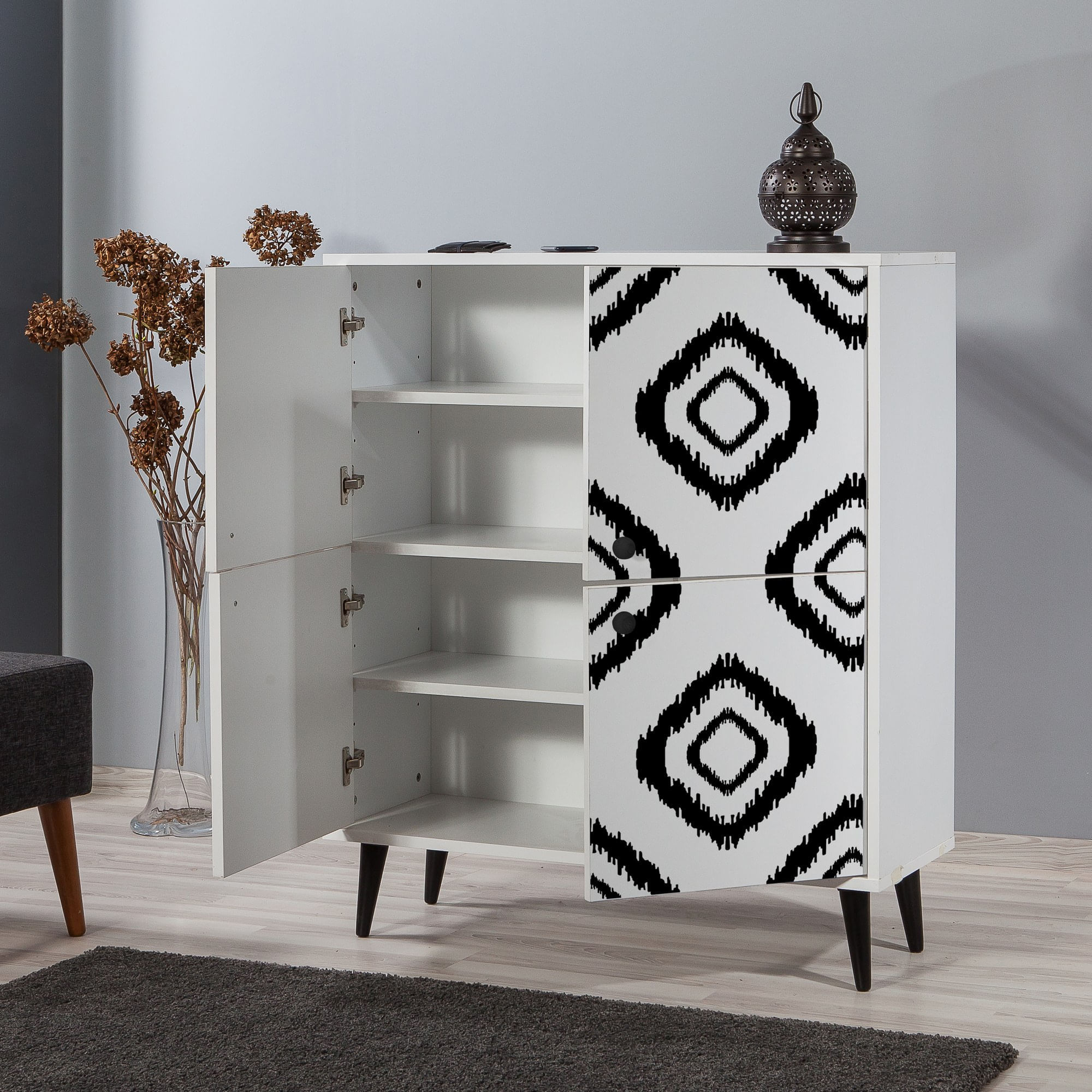 Dulap multifunctional, Hanah Home, pal melaminat, alb negru, 95x36x111 cm, 869VEL3987 — imaginea 7
