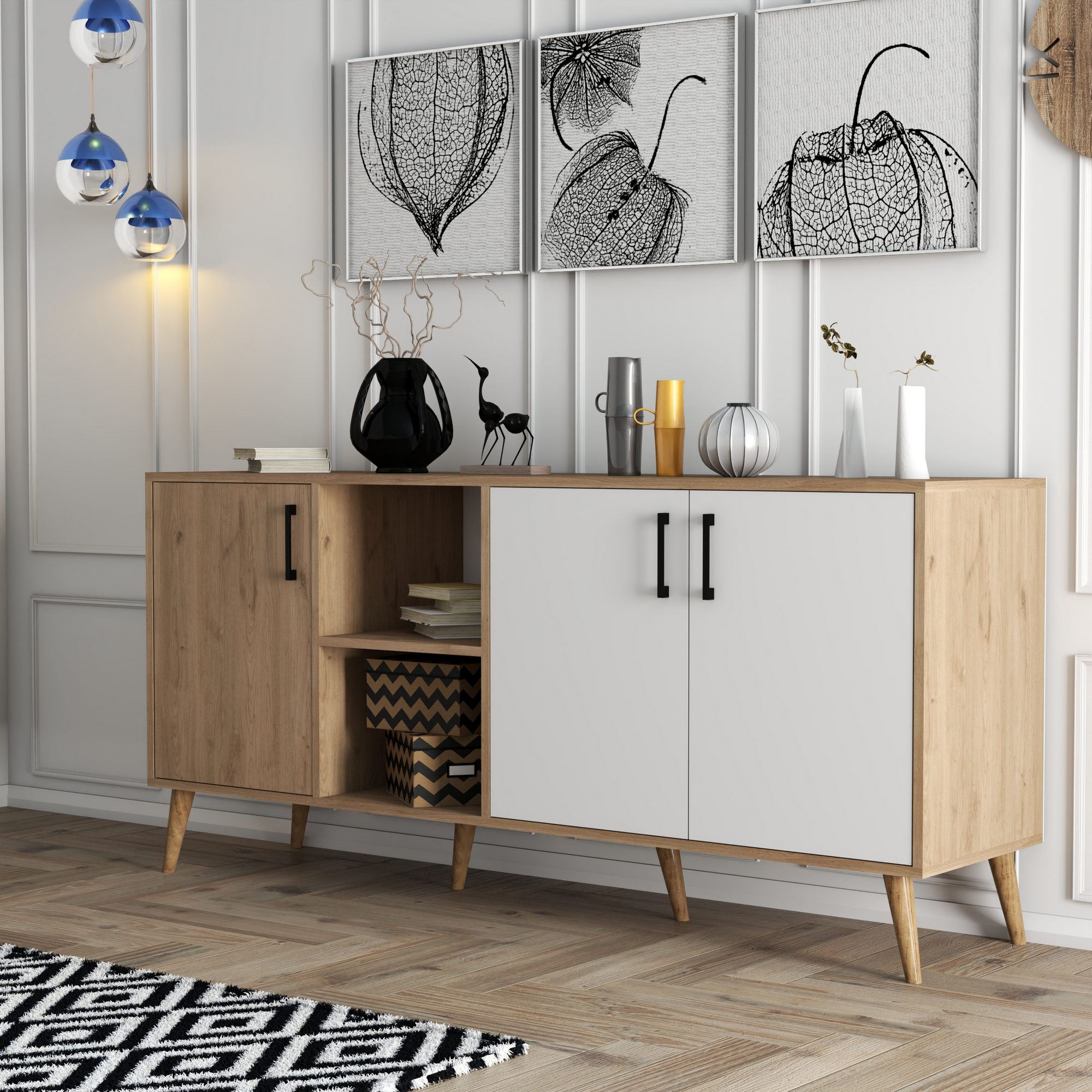Consola, Hanah Home, PAL melaminat, stejar si alb, 180x45x80 cm — imaginea 2