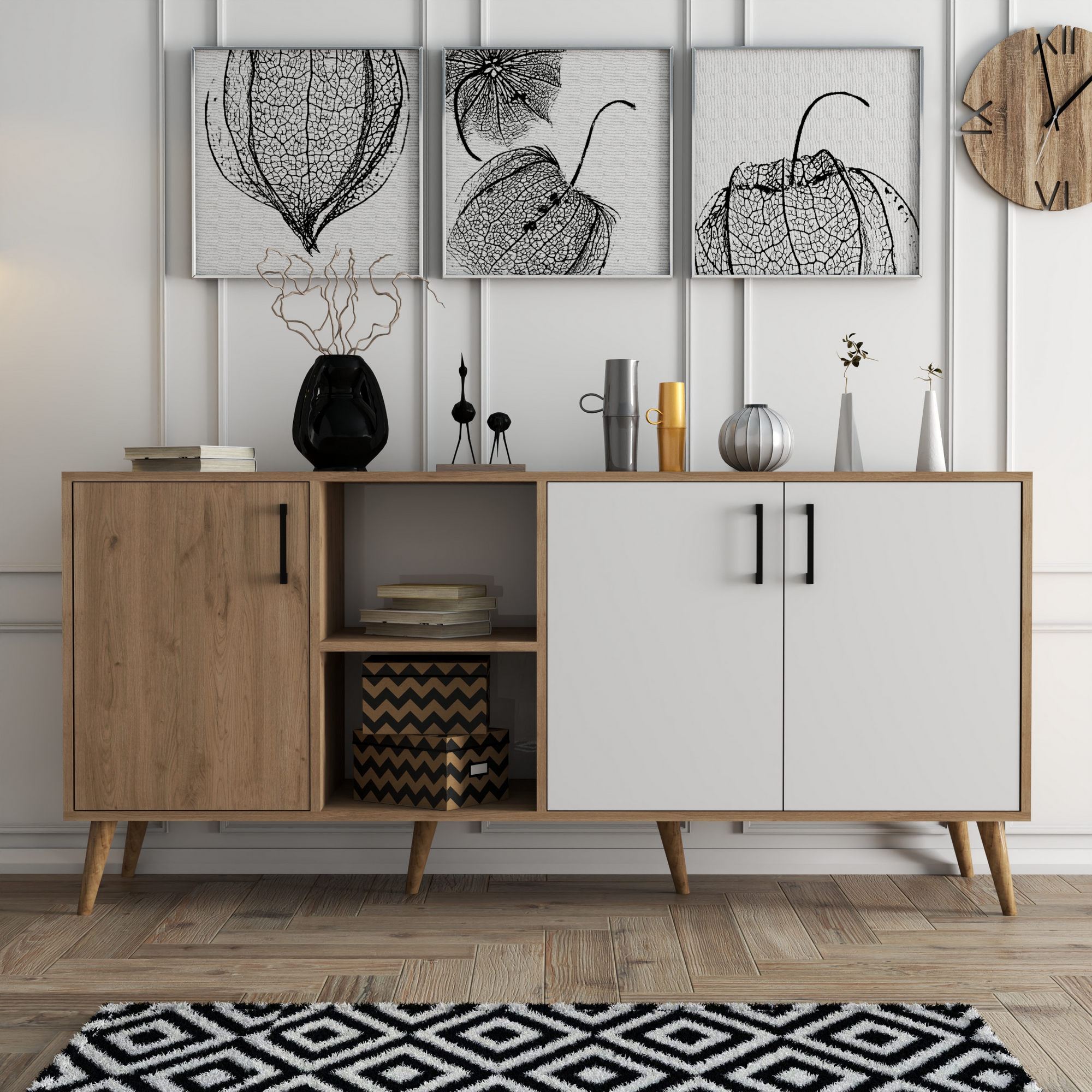 Consola, Hanah Home, PAL melaminat, stejar si alb, 180x45x80 cm — imaginea 3