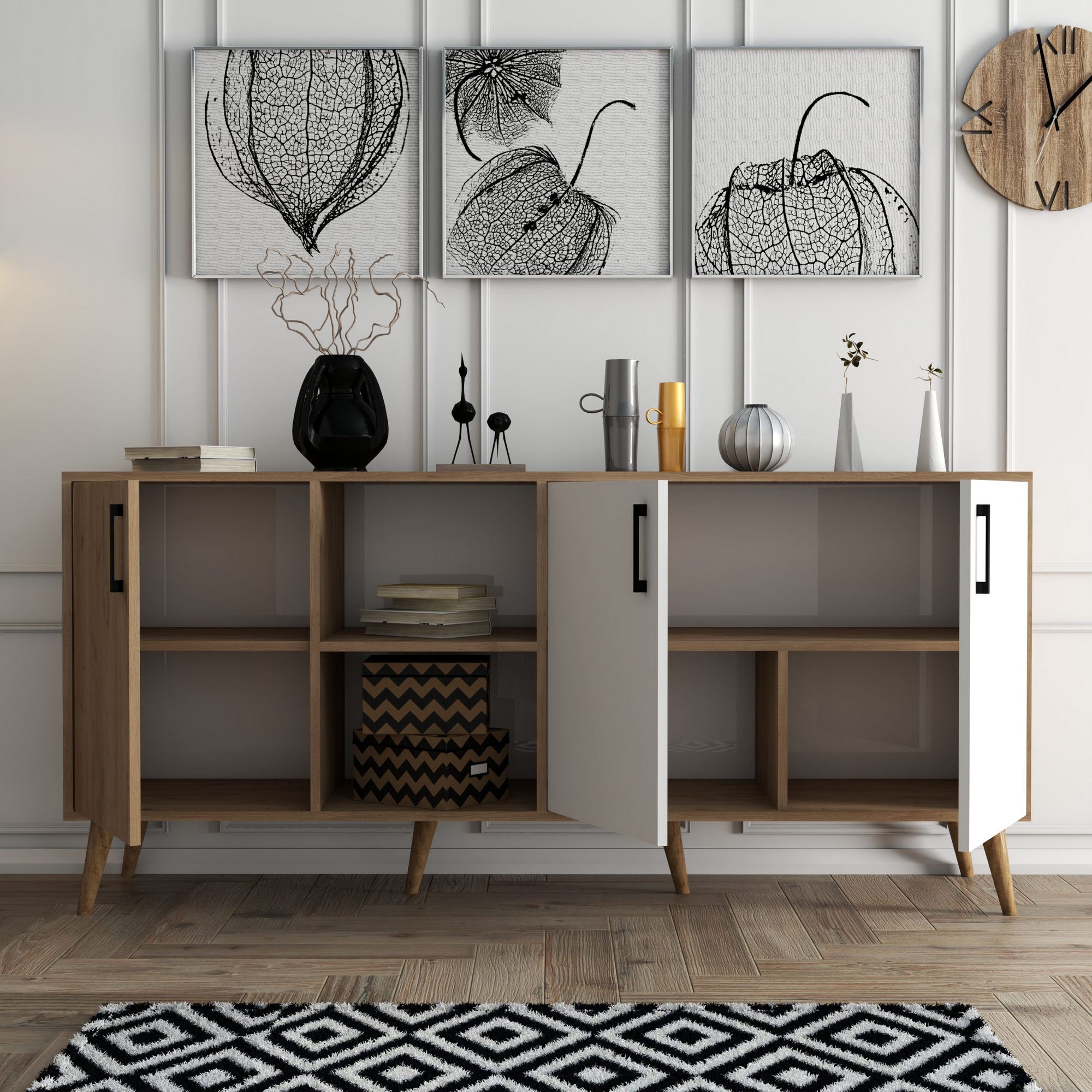 Consola, Hanah Home, PAL melaminat, stejar si alb, 180x45x80 cm — imaginea 4