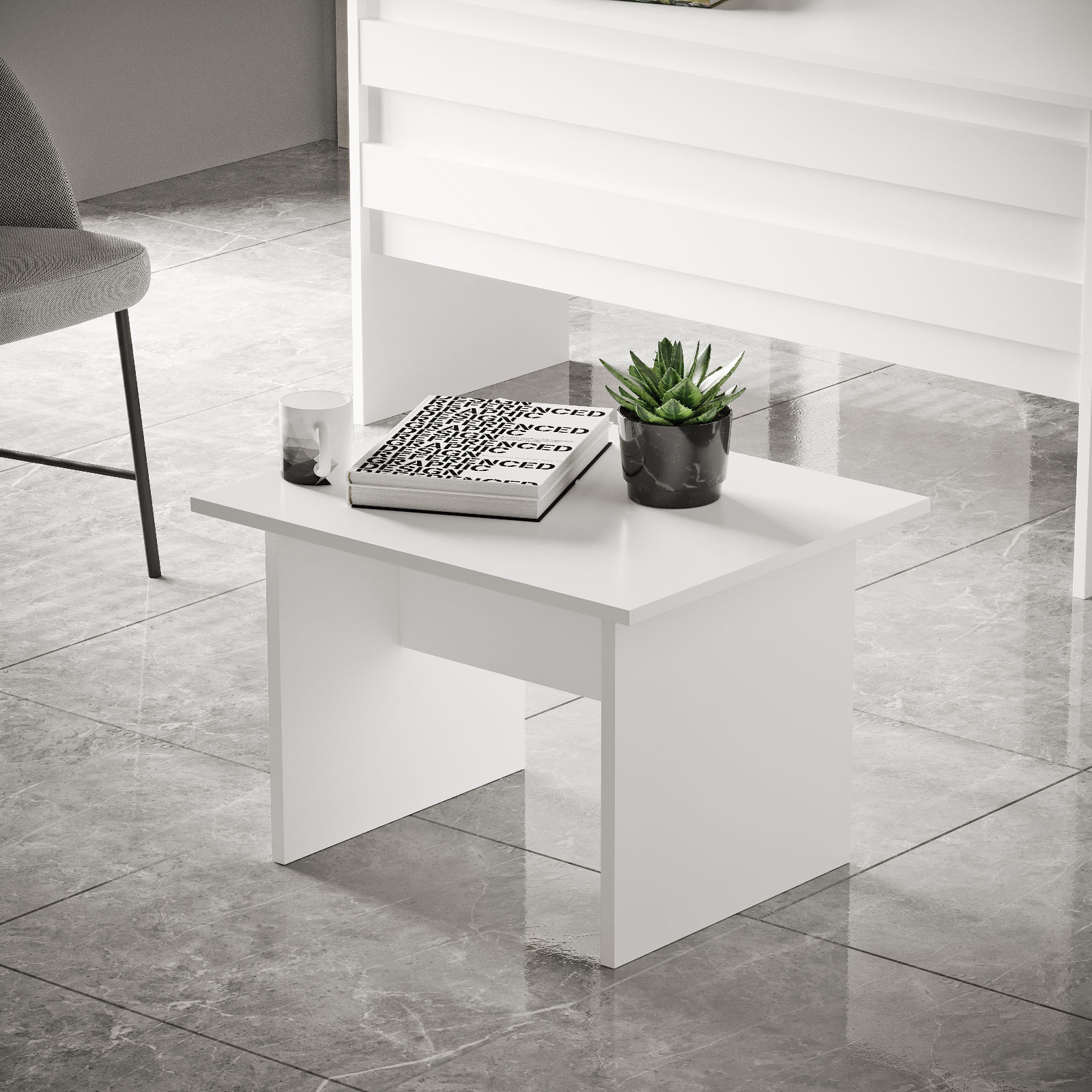 Set mobilier birou, Hanah Home, PAL melaminat, alb, birou 140x60x73.8 cm, masuta cafea 60x50x46.3 cm, sertar 44.5x46.6x61.8 cm — imaginea 3