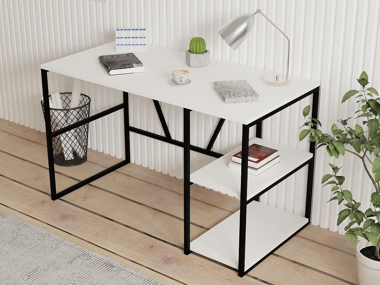 Birou de studiu, Hanah Home, pal melaminat, alb, 120x60x74 cm — imaginea 4