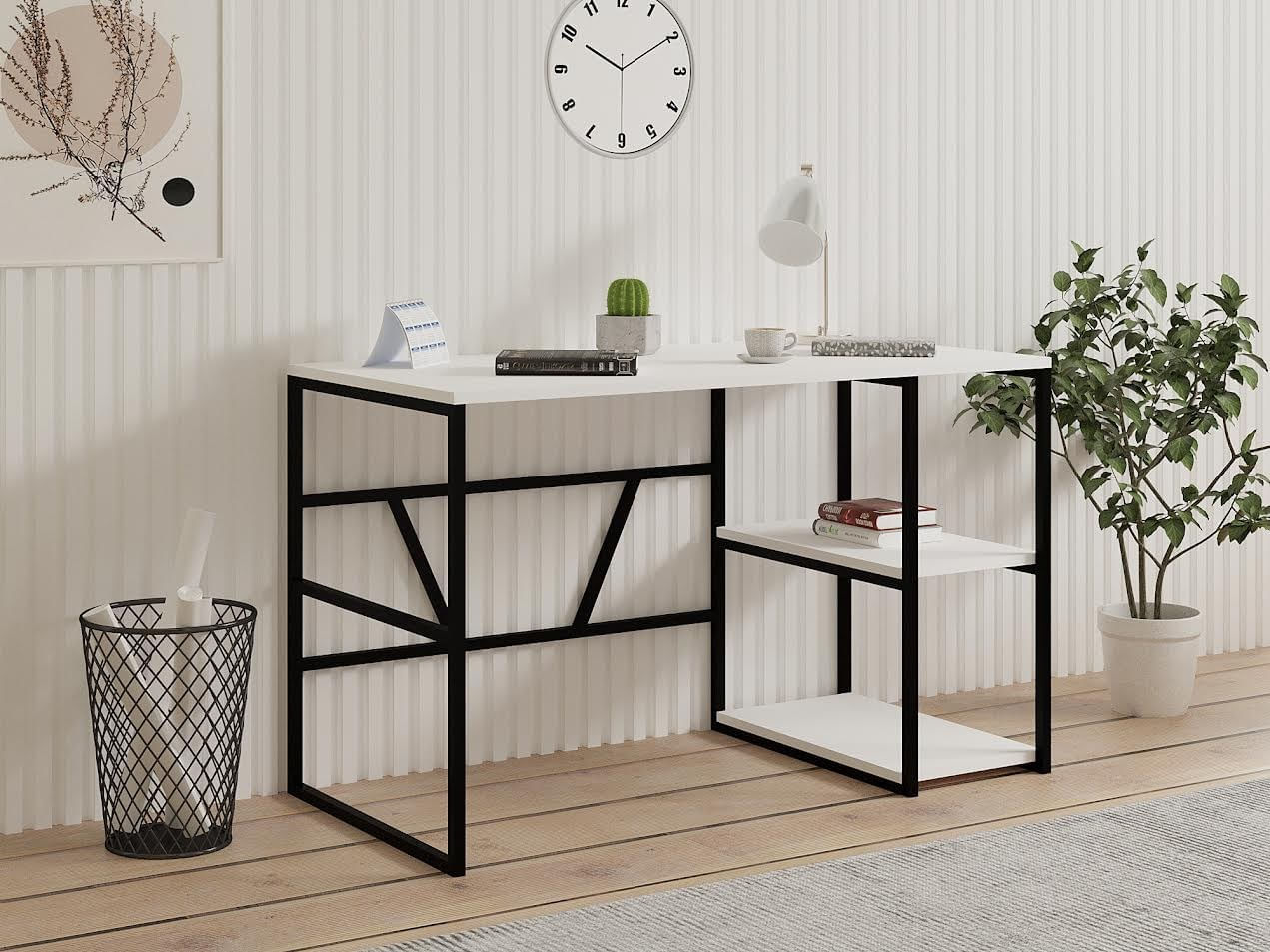 Birou de studiu, Hanah Home, pal melaminat, alb, 120x60x74 cm — imaginea 6