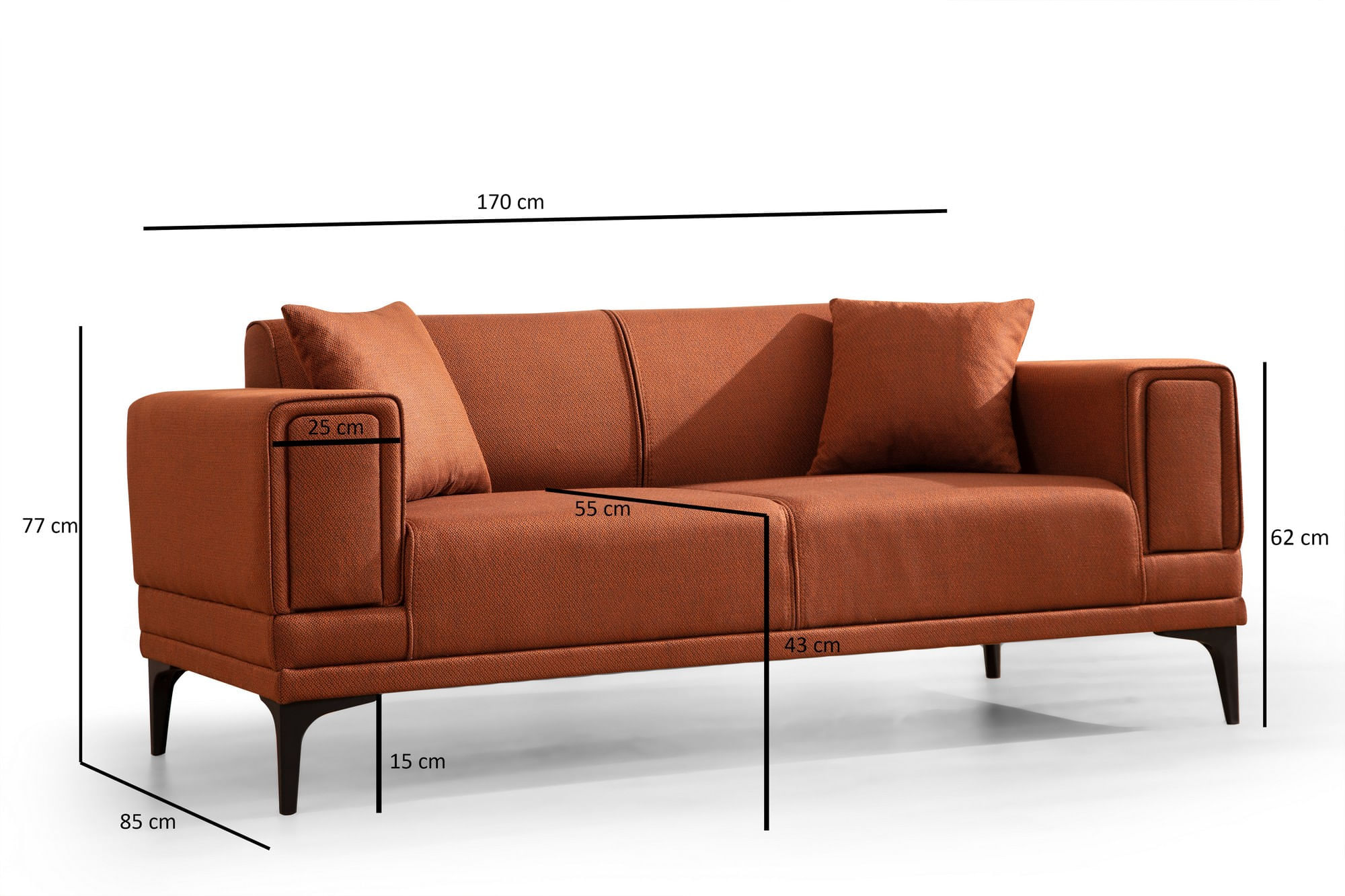 Canapea 2 locuri, Atelier Del Sofa, lemn fag si pal, rosu tigla, 170x85x77 cm — imaginea 3