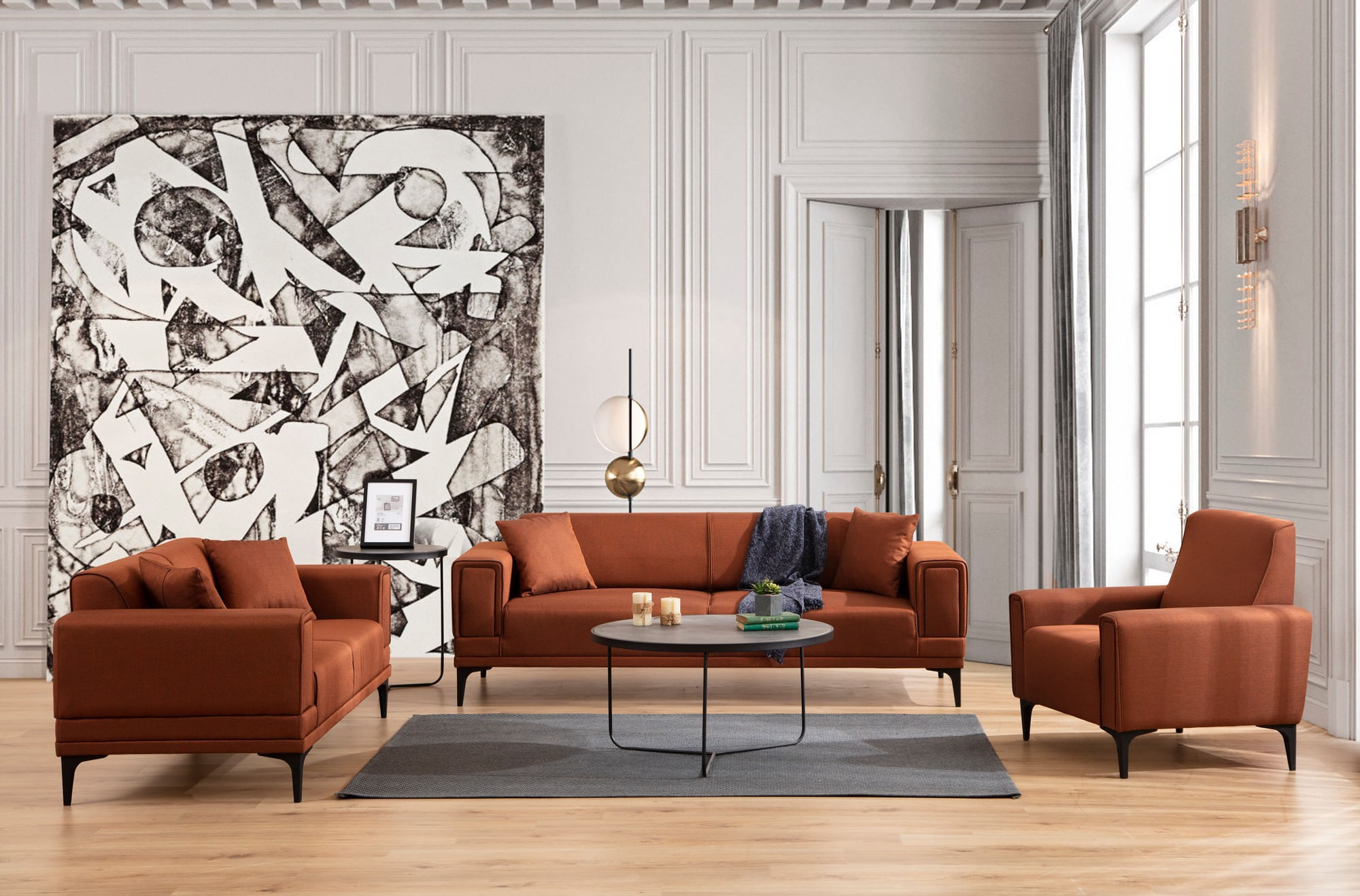 Canapea 2 locuri, Atelier Del Sofa, lemn fag si pal, rosu tigla, 170x85x77 cm — imaginea 4