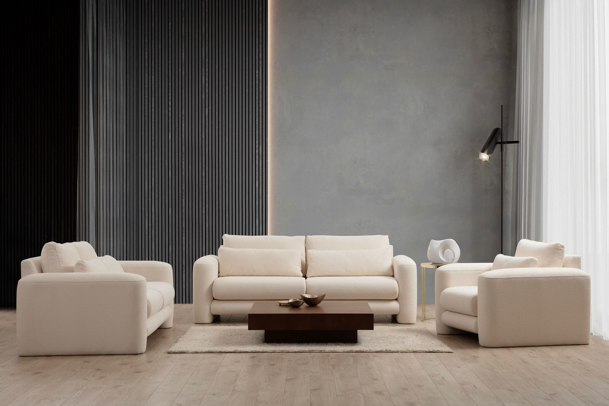 Canapea 2 locuri, Atelier Del Sofa, lemn fag si pal, crem, 180x97x73 cm — imaginea 3