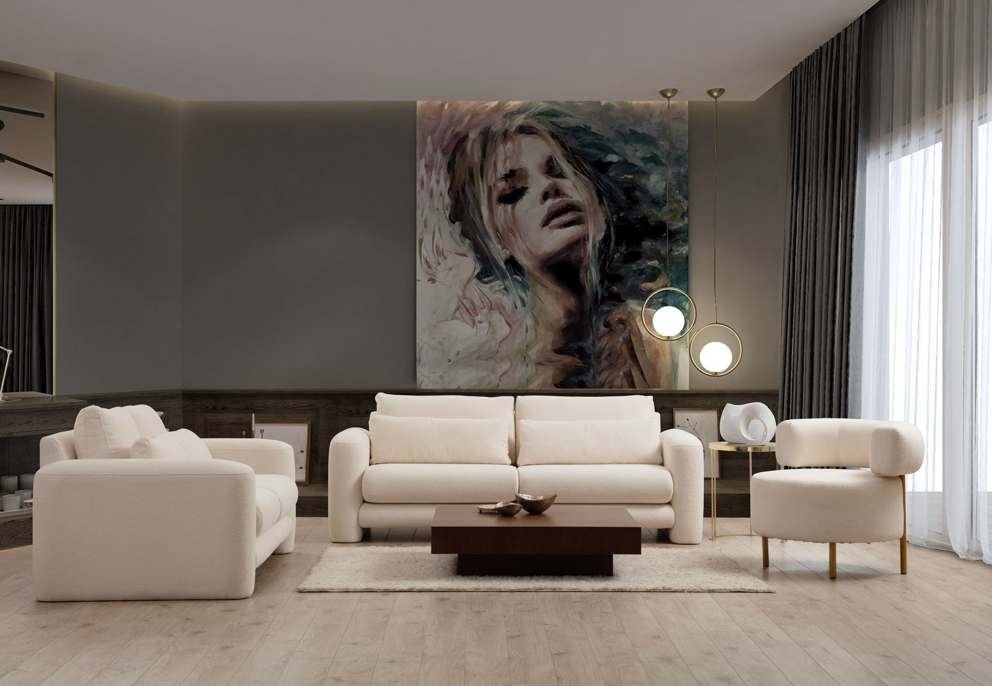 Canapea 2 locuri, Atelier Del Sofa, lemn fag si pal, crem, 180x97x73 cm — imaginea 4