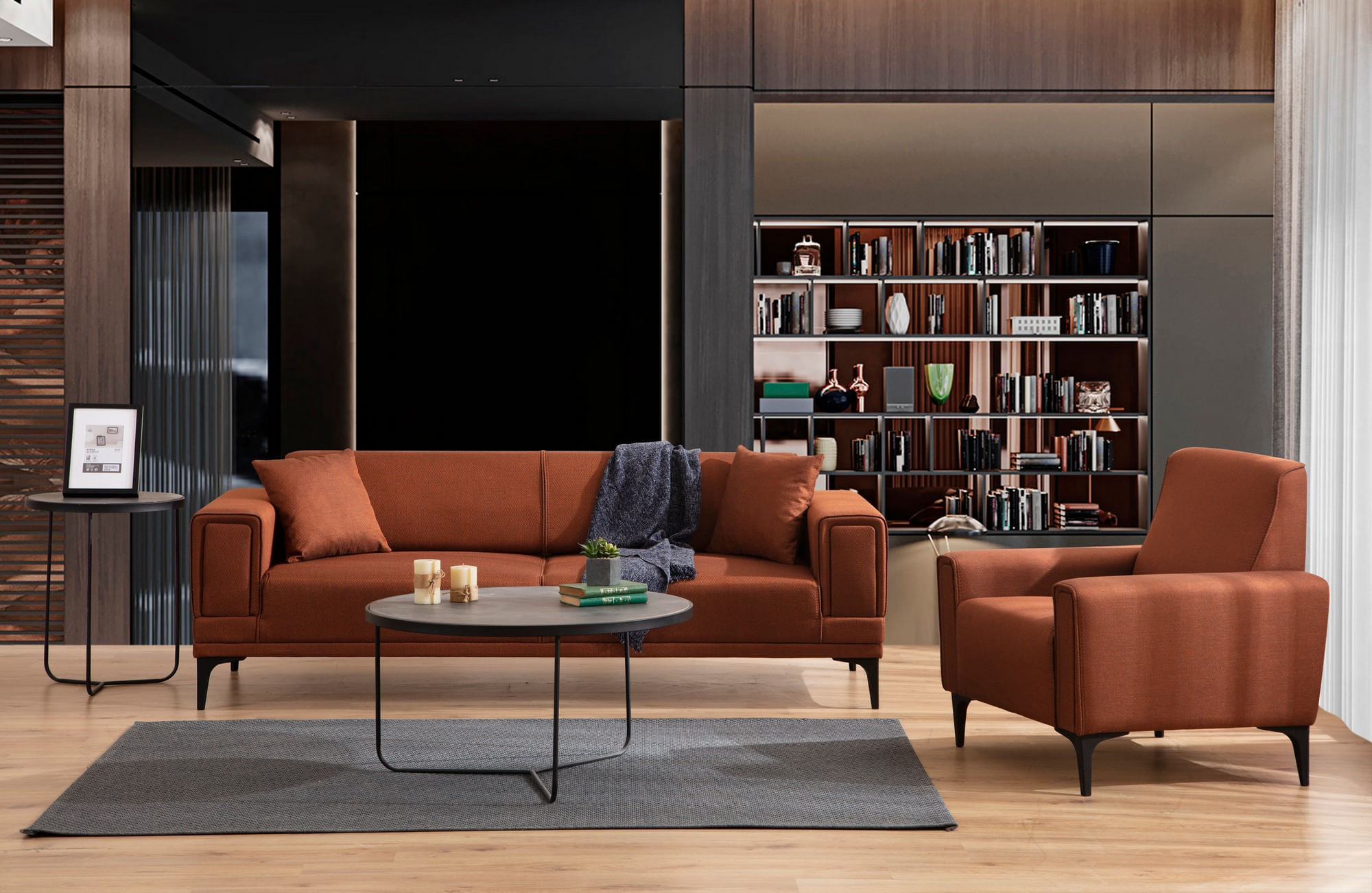Canapea 2 locuri, Atelier Del Sofa, lemn fag si pal, rosu tigla, 170x85x77 cm — imaginea 8