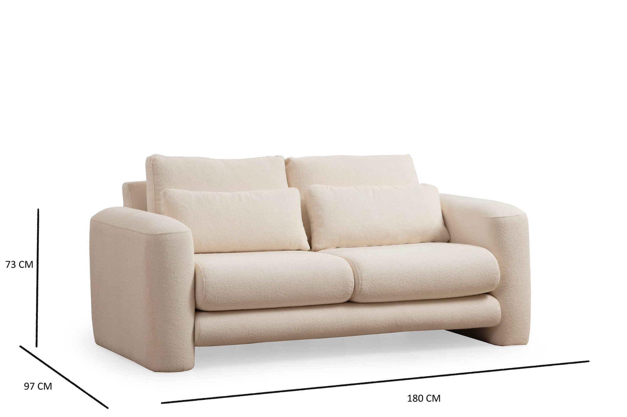 Canapea 2 locuri, Atelier Del Sofa, lemn fag si pal, crem, 180x97x73 cm — imaginea 8