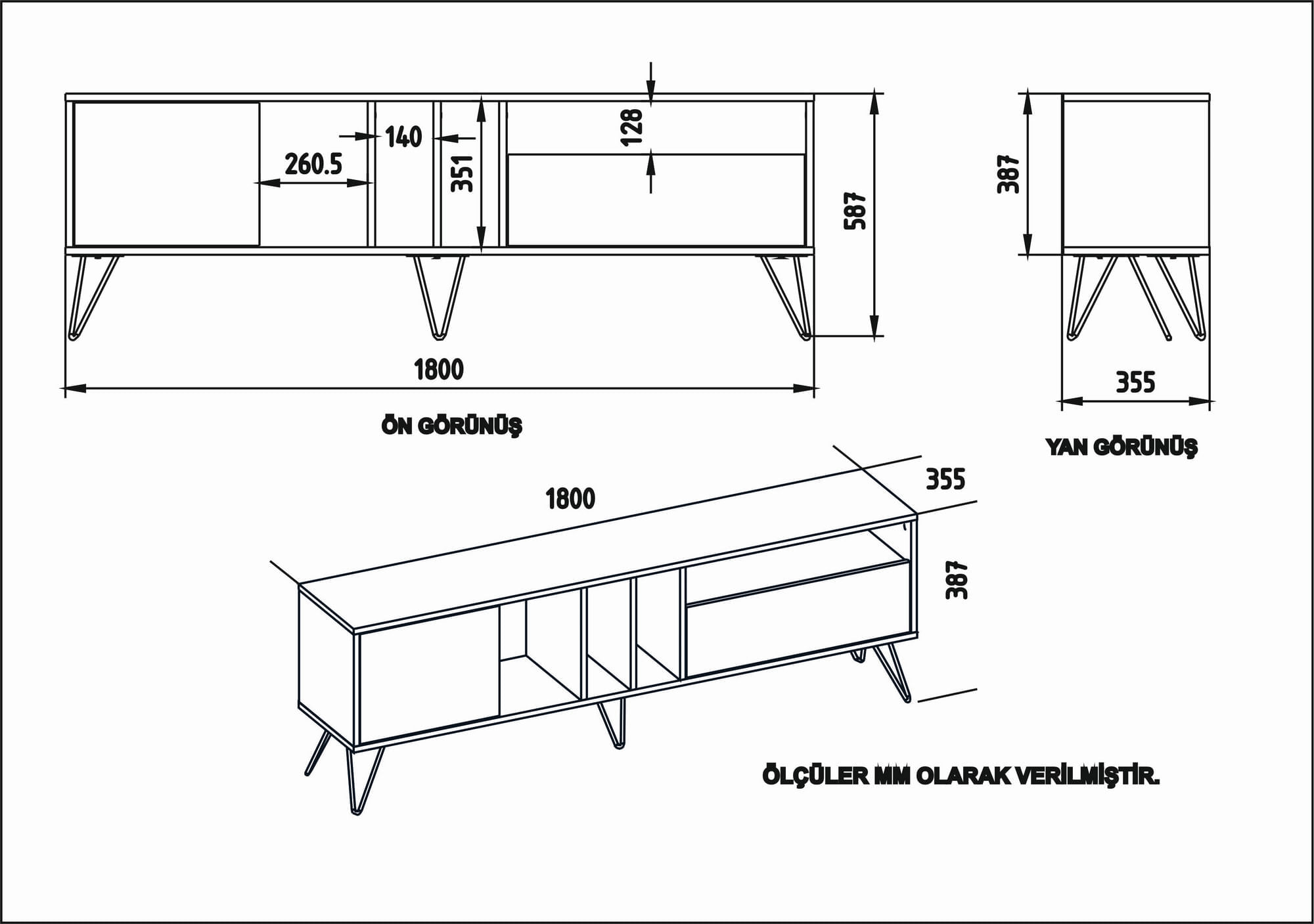 Comoda tv, Hanah Home, pal melaminat, alb auriu, 180x35.5x58.7 cm — imaginea 7