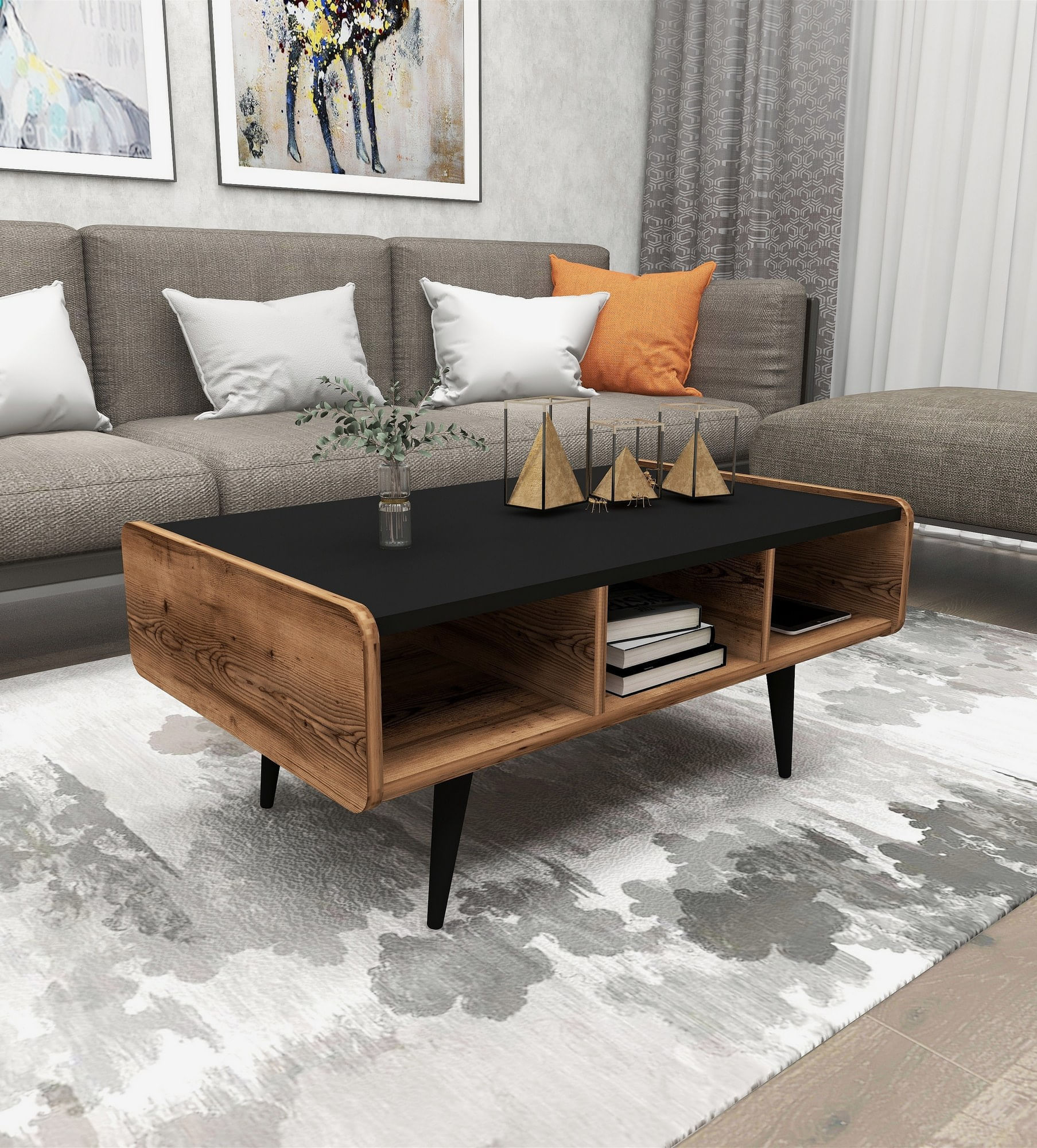 Masuta de cafea, Hanah Home, pal melaminat, nuc deschis, 90x56x40 cm — imaginea 2