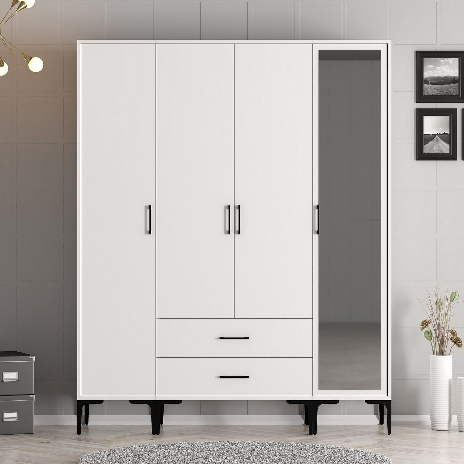 Sifonier, Hanah Home, pal melaminat, alb, 160x47.5x201.4 cm — imaginea 3