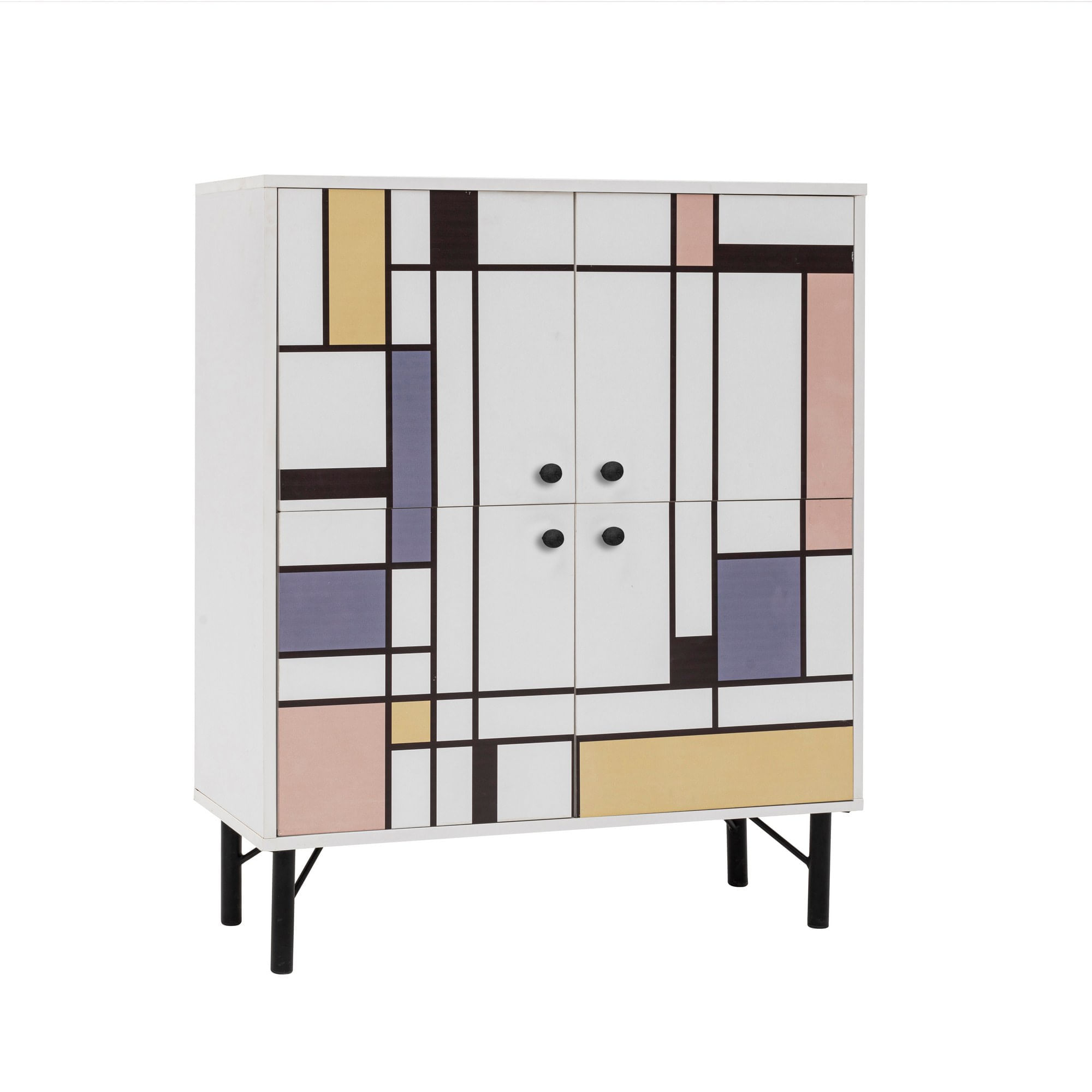 Dulap multifunctional, Hanah Home, pal melaminat, alb maro mov galben, 95x36x111 cm