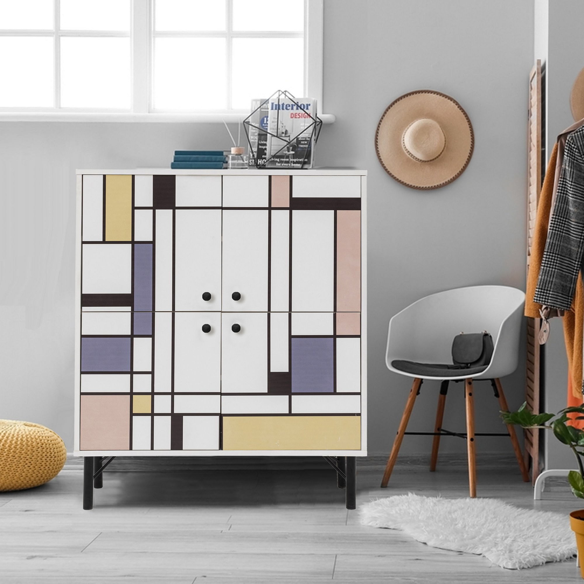 Dulap multifunctional, Hanah Home, pal melaminat, alb maro mov galben, 95x36x111 cm — imaginea 6