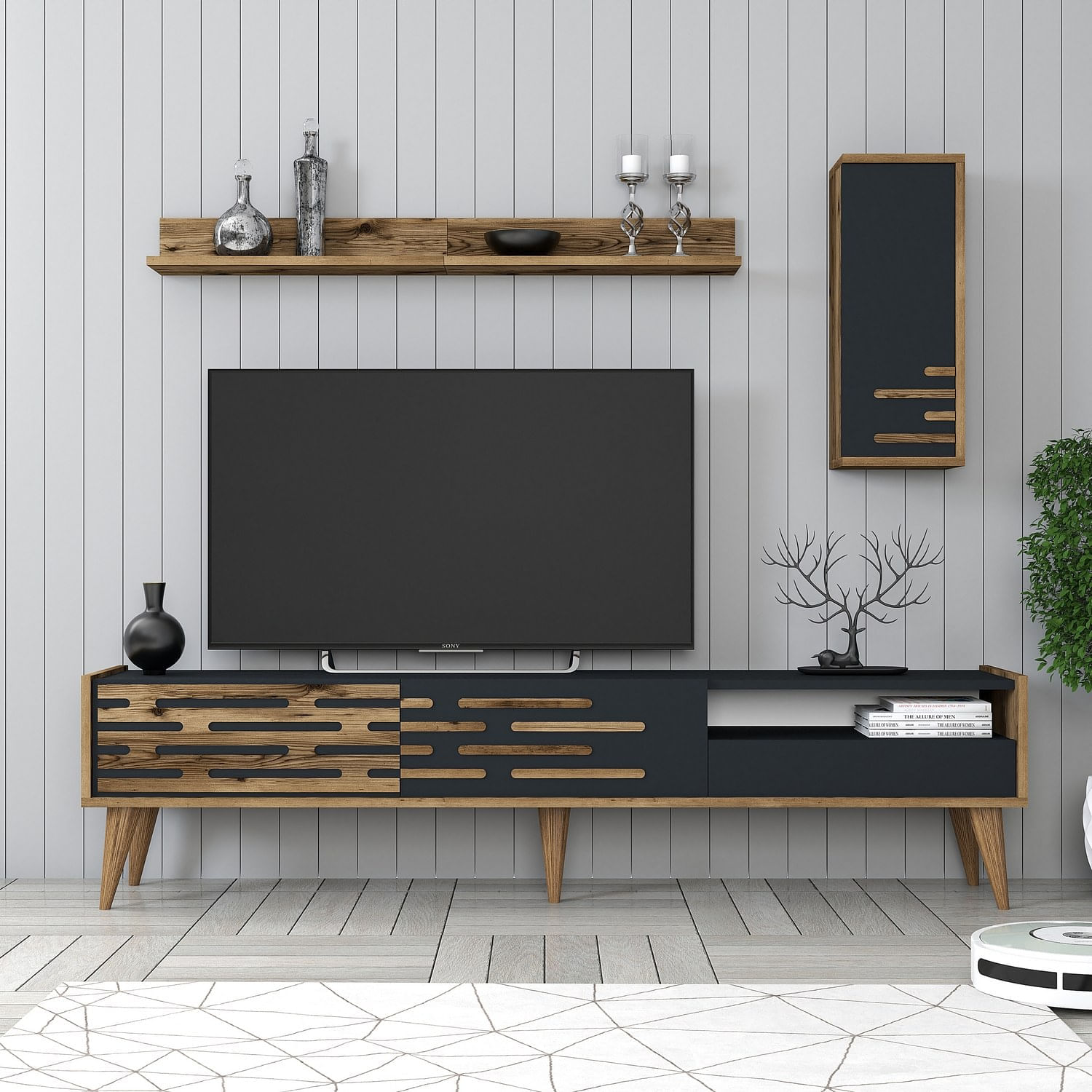 Comoda tv, Hanah Home, pal melaminat, nuc si antracit, 180x45x35 cm, 845HCT5342 — imaginea 2