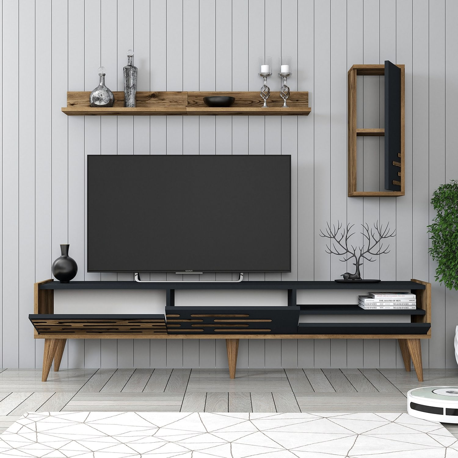 Comoda tv, Hanah Home, pal melaminat, nuc si antracit, 180x45x35 cm, 845HCT5342 — imaginea 3
