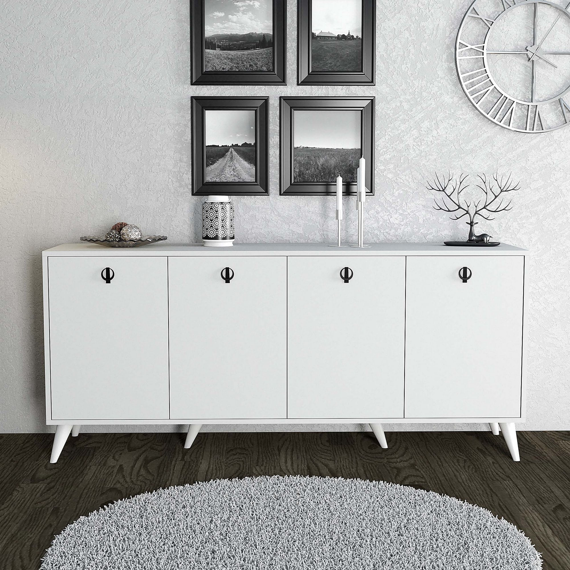 Consola, Hanah Home, panou aglomerat cu melamina, alb, 180x80x45 cm — imaginea 2