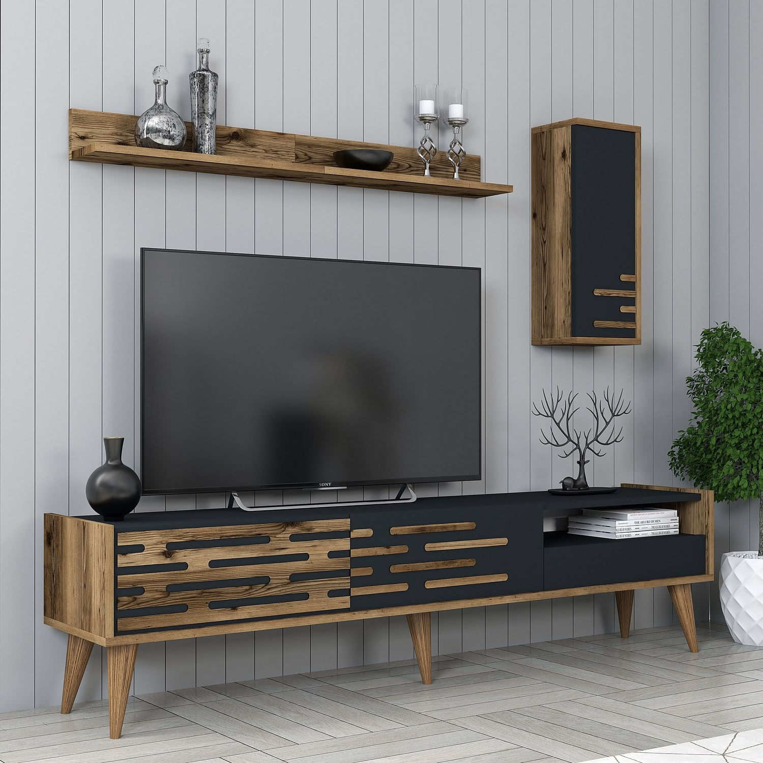 Comoda tv, Hanah Home, pal melaminat, nuc si antracit, 180x45x35 cm, 845HCT5342 — imaginea 4