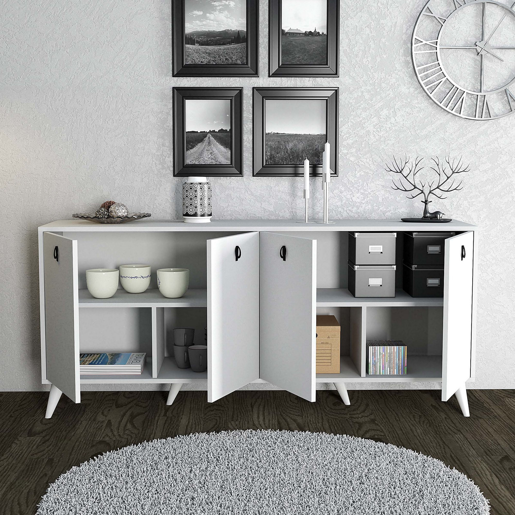 Consola, Hanah Home, panou aglomerat cu melamina, alb, 180x80x45 cm — imaginea 3