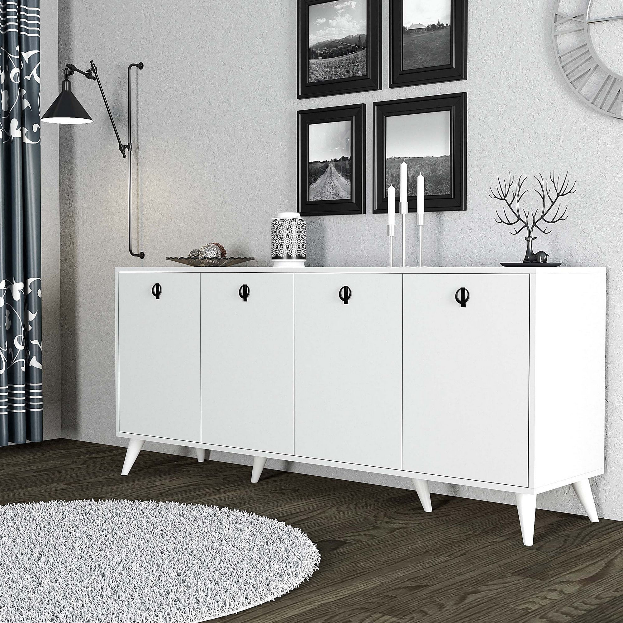 Consola, Hanah Home, panou aglomerat cu melamina, alb, 180x80x45 cm — imaginea 4