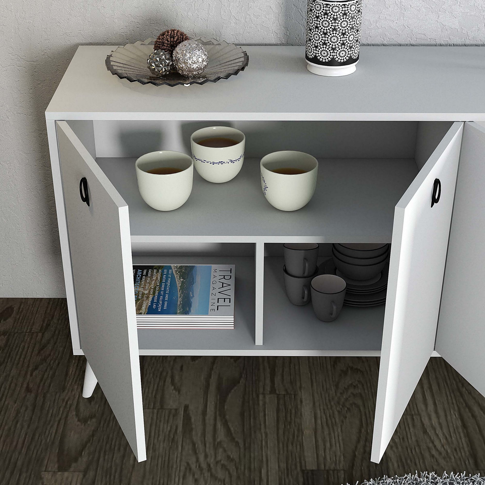 Consola, Hanah Home, panou aglomerat cu melamina, alb, 180x80x45 cm — imaginea 5