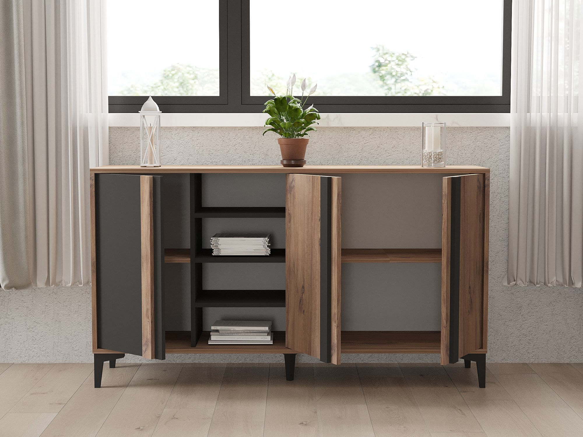 Consola, Hanah Home, pal melaminat, atlantic si antracit, 160x40x90 cm — imaginea 3