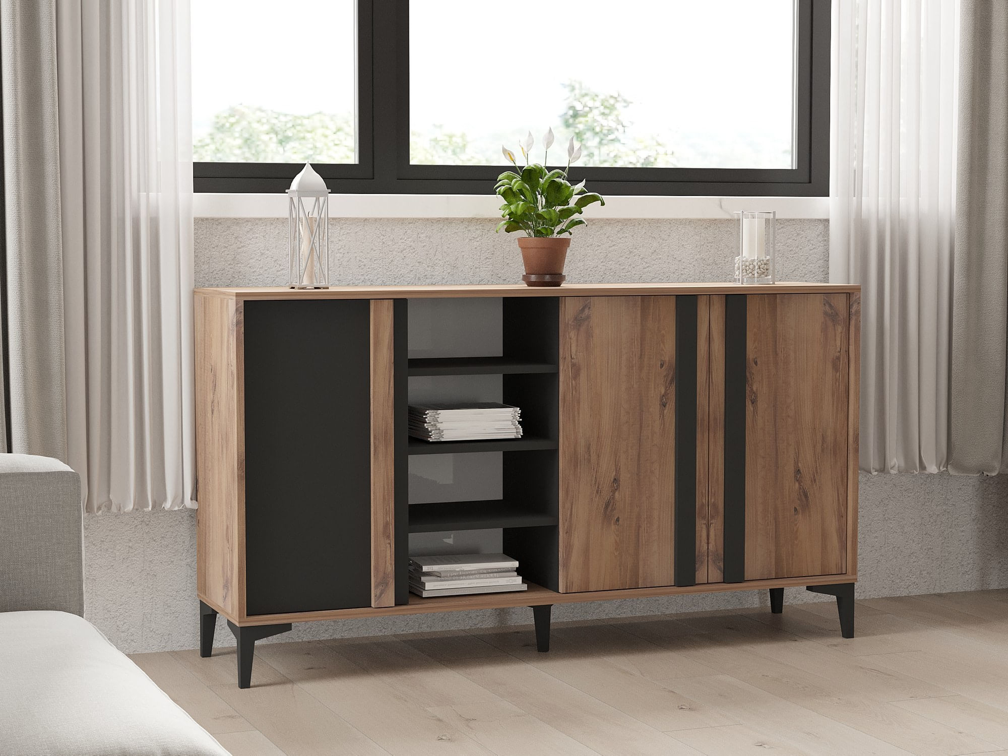 Consola, Hanah Home, pal melaminat, atlantic si antracit, 160x40x90 cm — imaginea 4