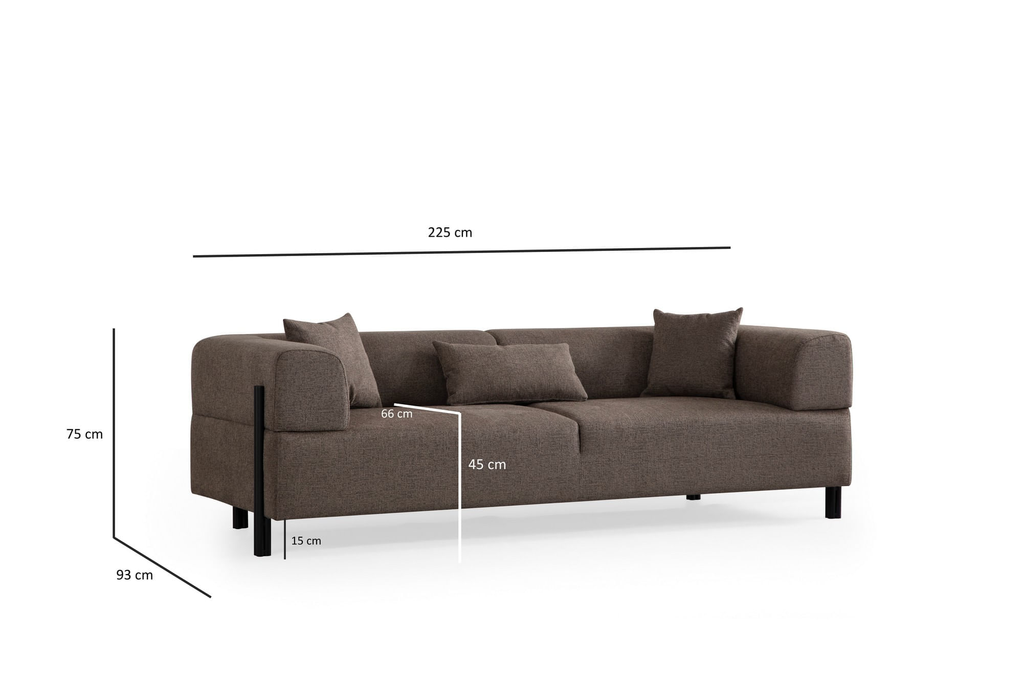 Canapea 3 locuri, Hanah Home, lemn fag si pal, maro, 225x93x75 cm — imaginea 3