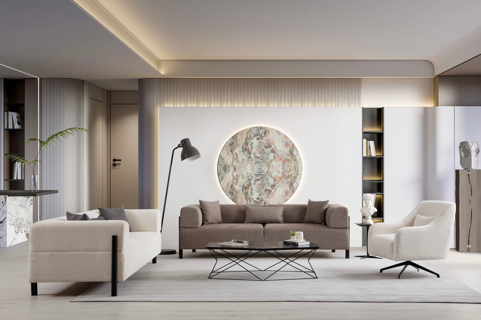 Canapea 3 locuri, Hanah Home, lemn fag si pal, maro, 225x93x75 cm — imaginea 4
