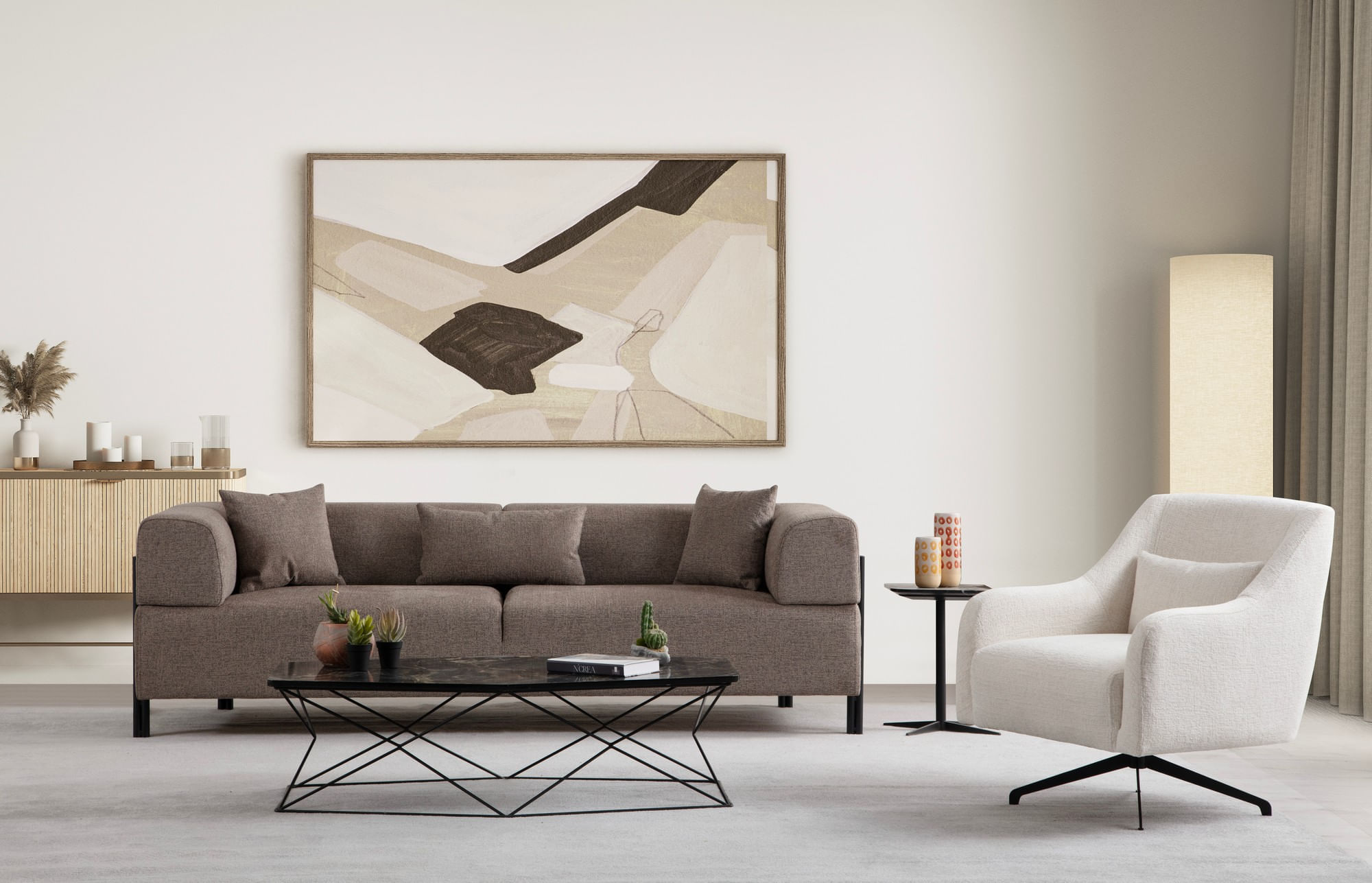 Canapea 3 locuri, Hanah Home, lemn fag si pal, maro, 225x93x75 cm — imaginea 9