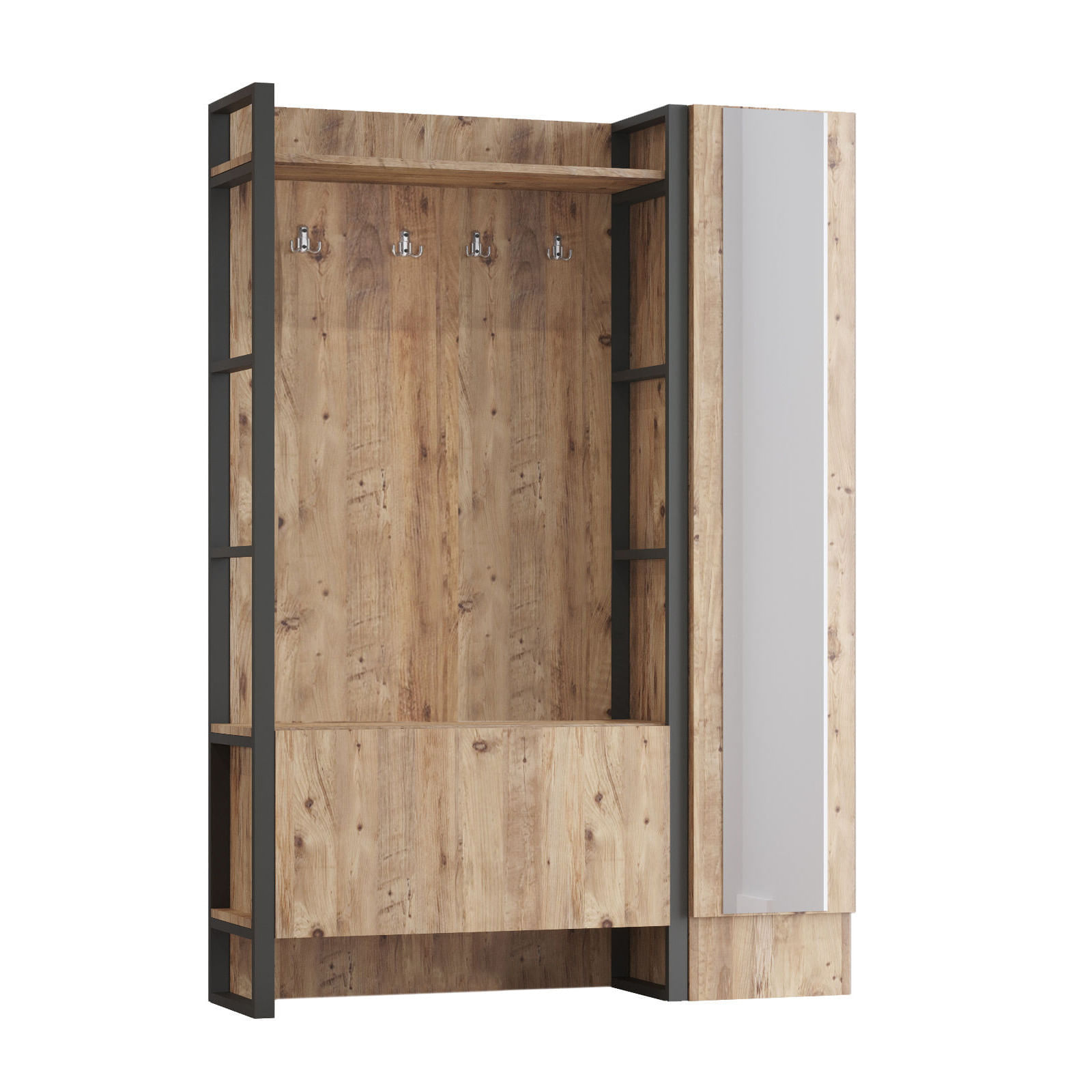 Cuier hol, Hanah Home, panou de particule melaminat, pin atlantic, 125.5x34x180 cm