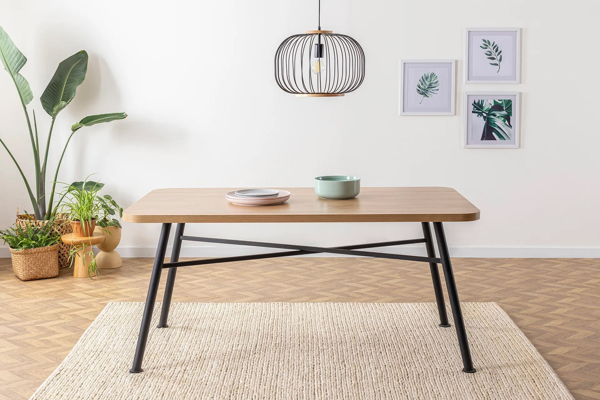Masa dining, Hanah Home, PAL melaminat, natural, 160x90x75 cm — imaginea 3